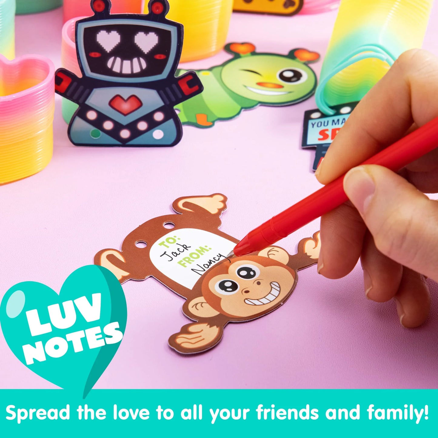 28 Packs Valentine's Day Cards with Rainbow Springs Fidget Valentines Toys for Kids Valentine's Classroom Favors