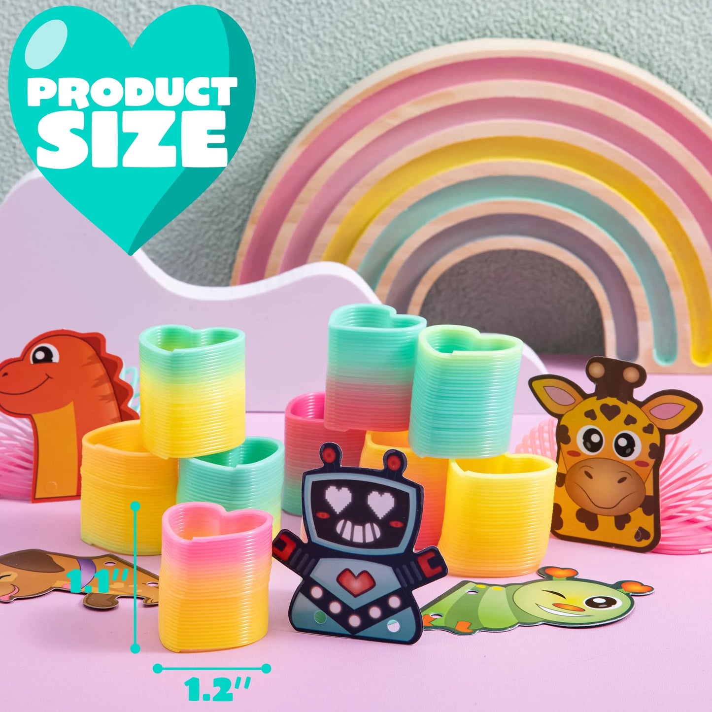 28 Packs Valentine's Day Cards with Rainbow Springs Fidget Valentines Toys for Kids Valentine's Classroom Favors