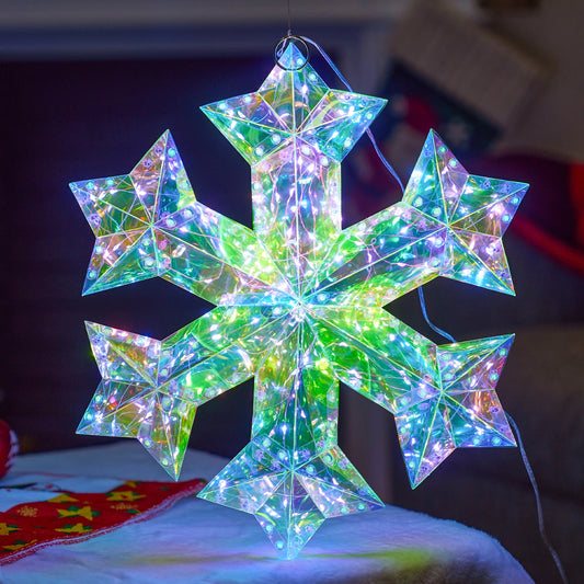 Joyfy Christmas 15 in Iridescent Snowflake Light Decorations,100 LED Cool White Lights for Indoor Holiday Décor, Christmas Eve Night Decor