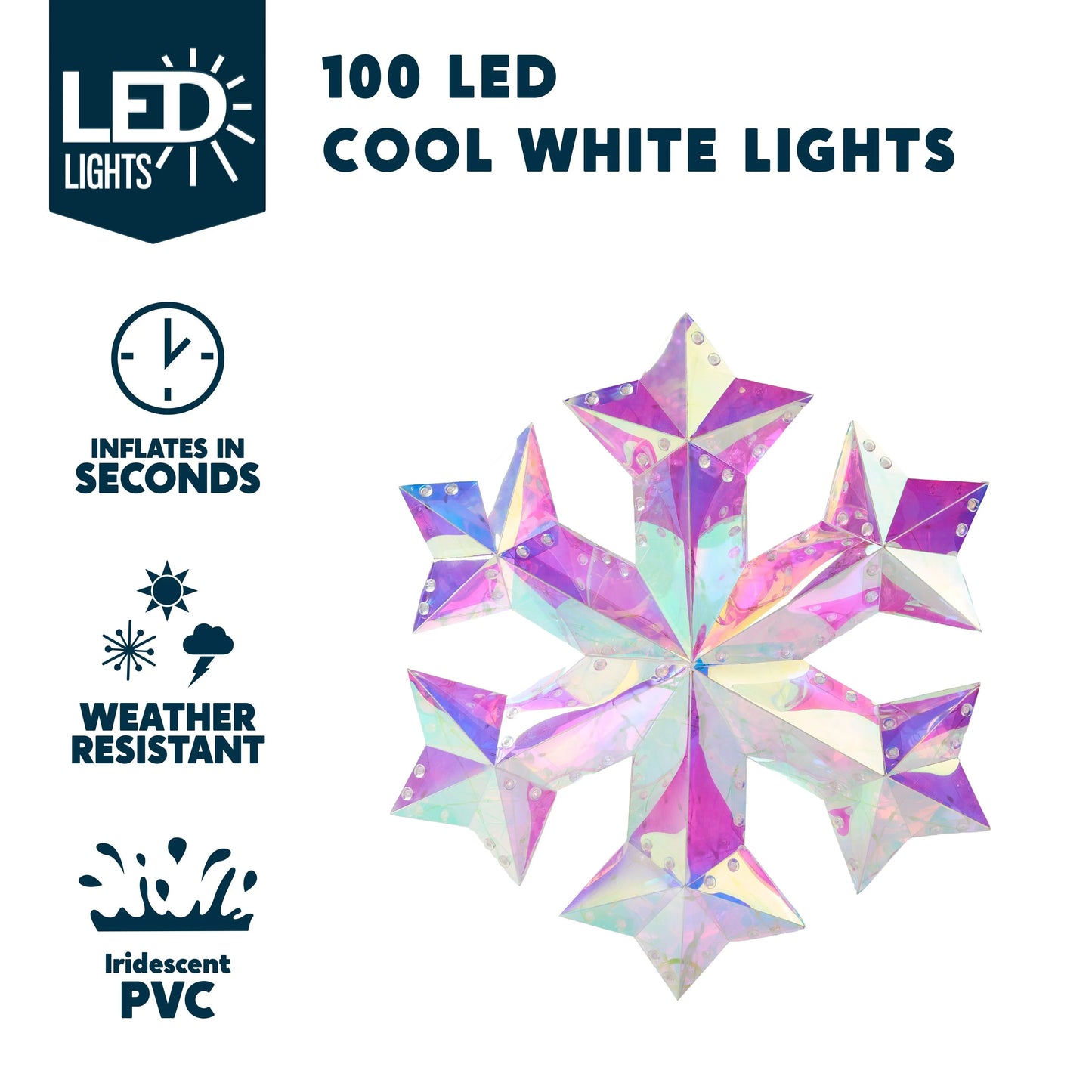 Joyfy Christmas 15 in Iridescent Snowflake Light Decorations,100 LED Cool White Lights for Indoor Holiday Décor, Christmas Eve Night Decor