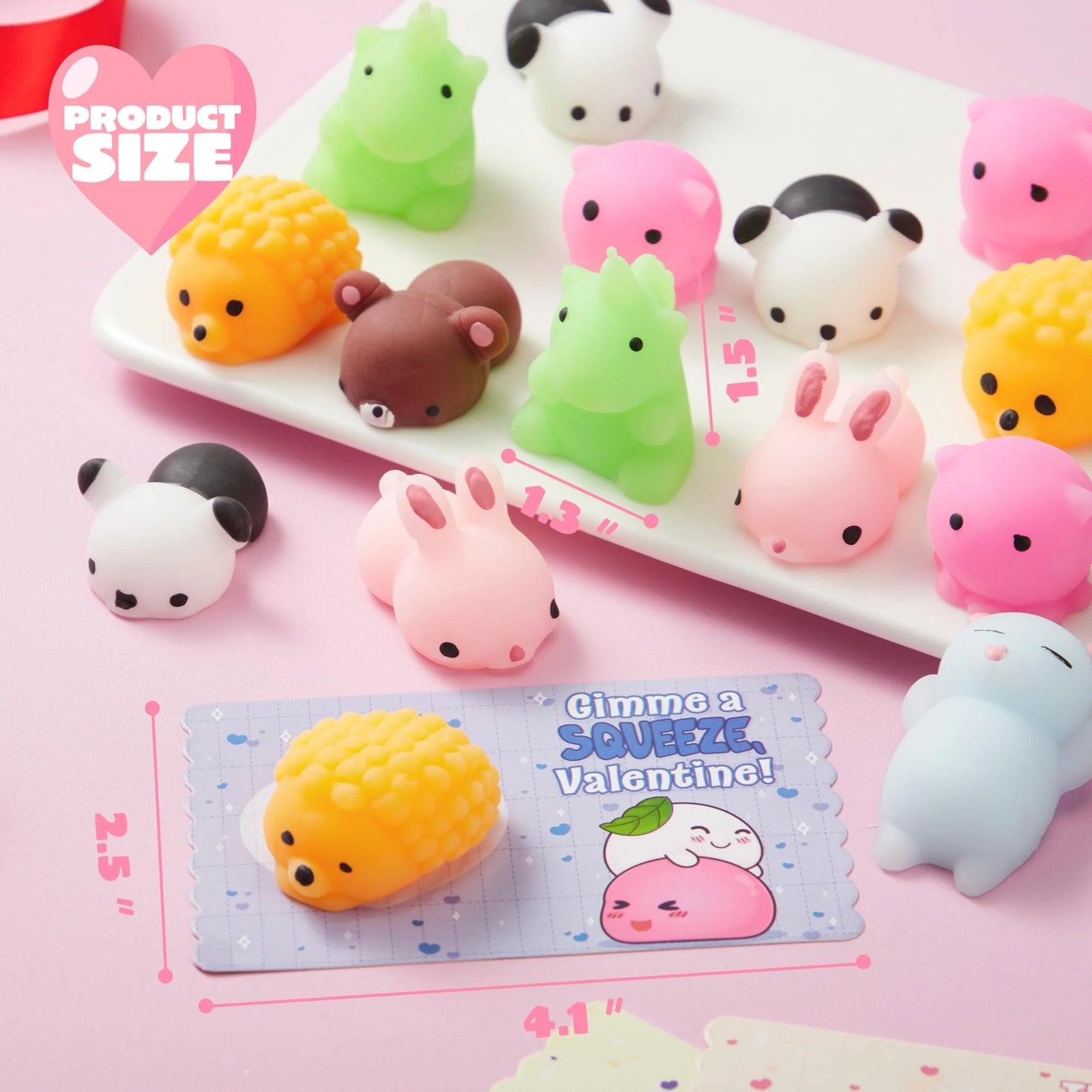 28 Packs Valentines Day Cards with Mochi Squishy Toys Set, Stress Relief Fidget Toys for Kids Valentine School Class Exchange Card Cute Gifts