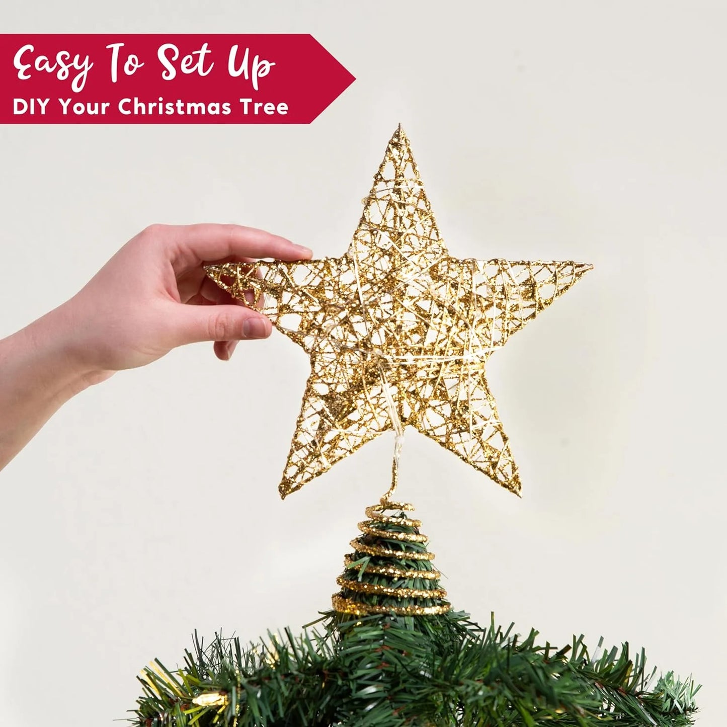 Joyfy Christmas Tree Topper,20 LED Gold Glitter Small Star Tree Topper with Lights,Light Up Tree Topper Christmas Decorations Xmas Tree Decorations