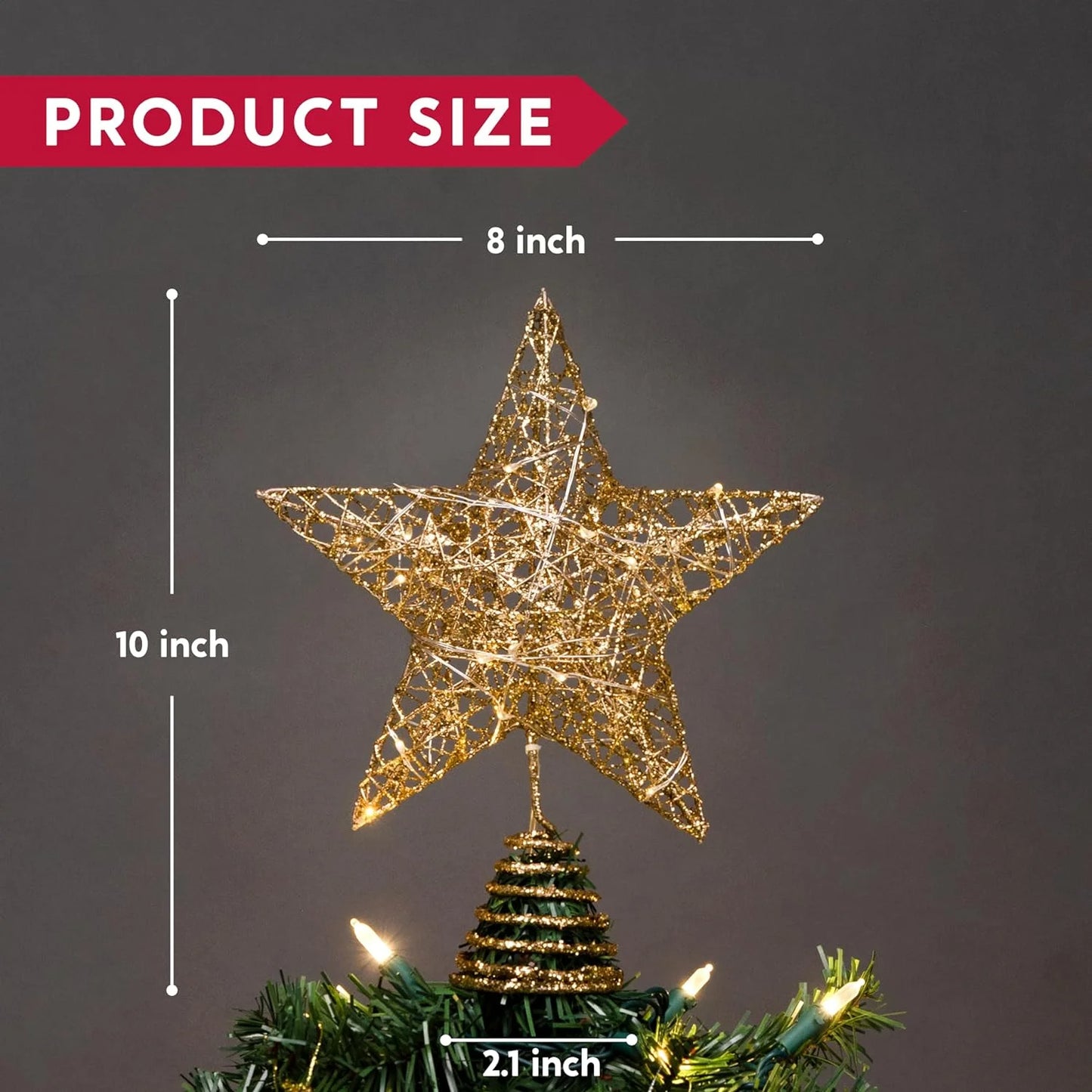 Joyfy Christmas Tree Topper,20 LED Gold Glitter Small Star Tree Topper with Lights,Light Up Tree Topper Christmas Decorations Xmas Tree Decorations
