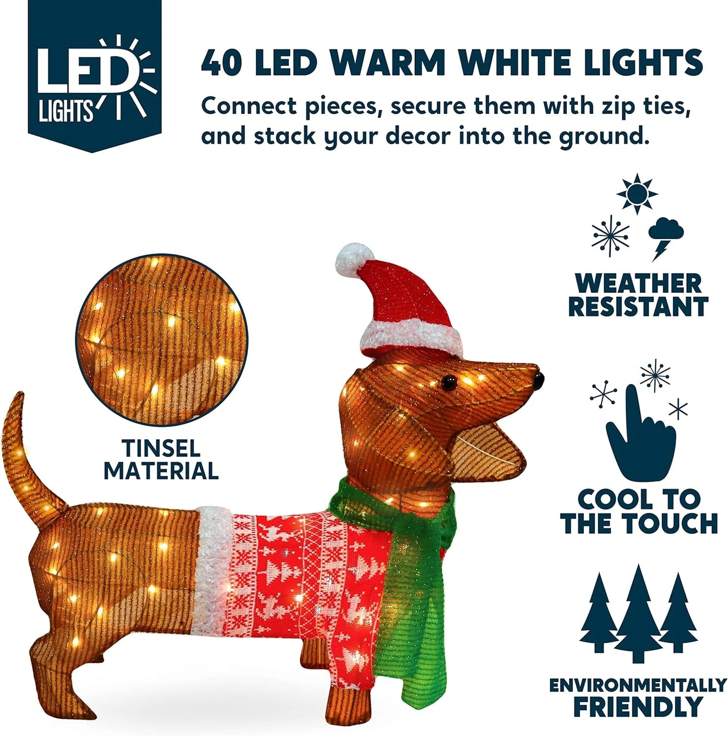 2 FT Wiener Dog Yard Light Christmas Outdoor Decorations,40 Pre-Lit LED Christmas Decorations,Christmas Yard Light with Stakes Decorations Outdoor Holiday Decor