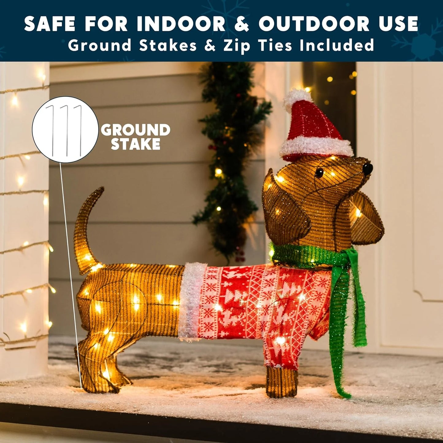 2 FT Wiener Dog Yard Light Christmas Outdoor Decorations,40 Pre-Lit LED Christmas Decorations,Christmas Yard Light with Stakes Decorations Outdoor Holiday Decor