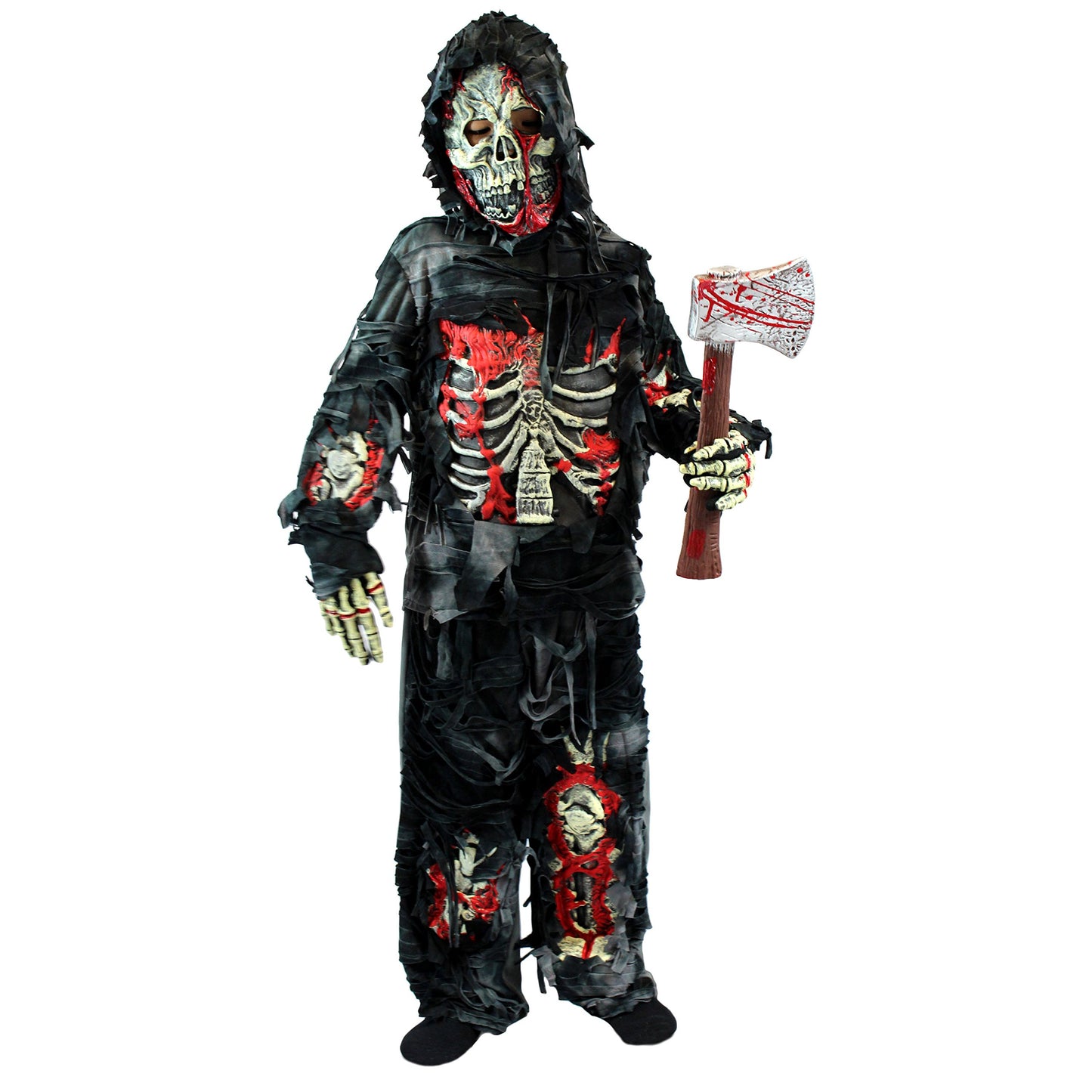 Syncfun Kids Zombie Costume, Scary Halloween Zombie Costume for Boys, Monsters Costume with Toy Axe for Halloween Party Dress-Up Age Up to 14 Years