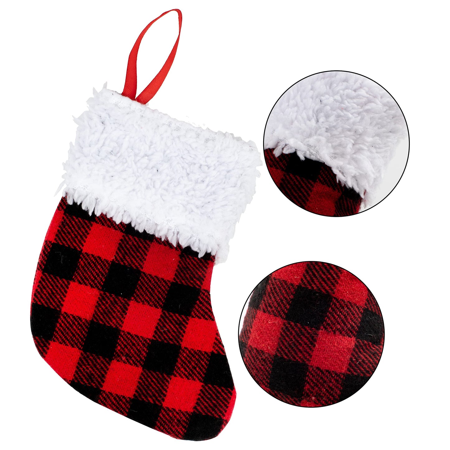 Joyfy 12 Pcs 5” Mini Christmas Stocking, Red Black Buffalo Plaid Stocking Rustic Fireplace Socks Traditional Stockings for Holiday Christmas Tree Decorations Party Favors