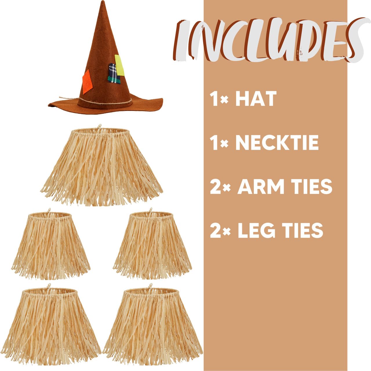 Joyfy 6 Pcs Halloween Scarecrow Costume Set,Scarecrow Costume Accessories Decoration with Scarecrow Hat and Scarecrow Skirt Raffia Neck Foot Hand Straws for Party Accessory Halloween Decoration