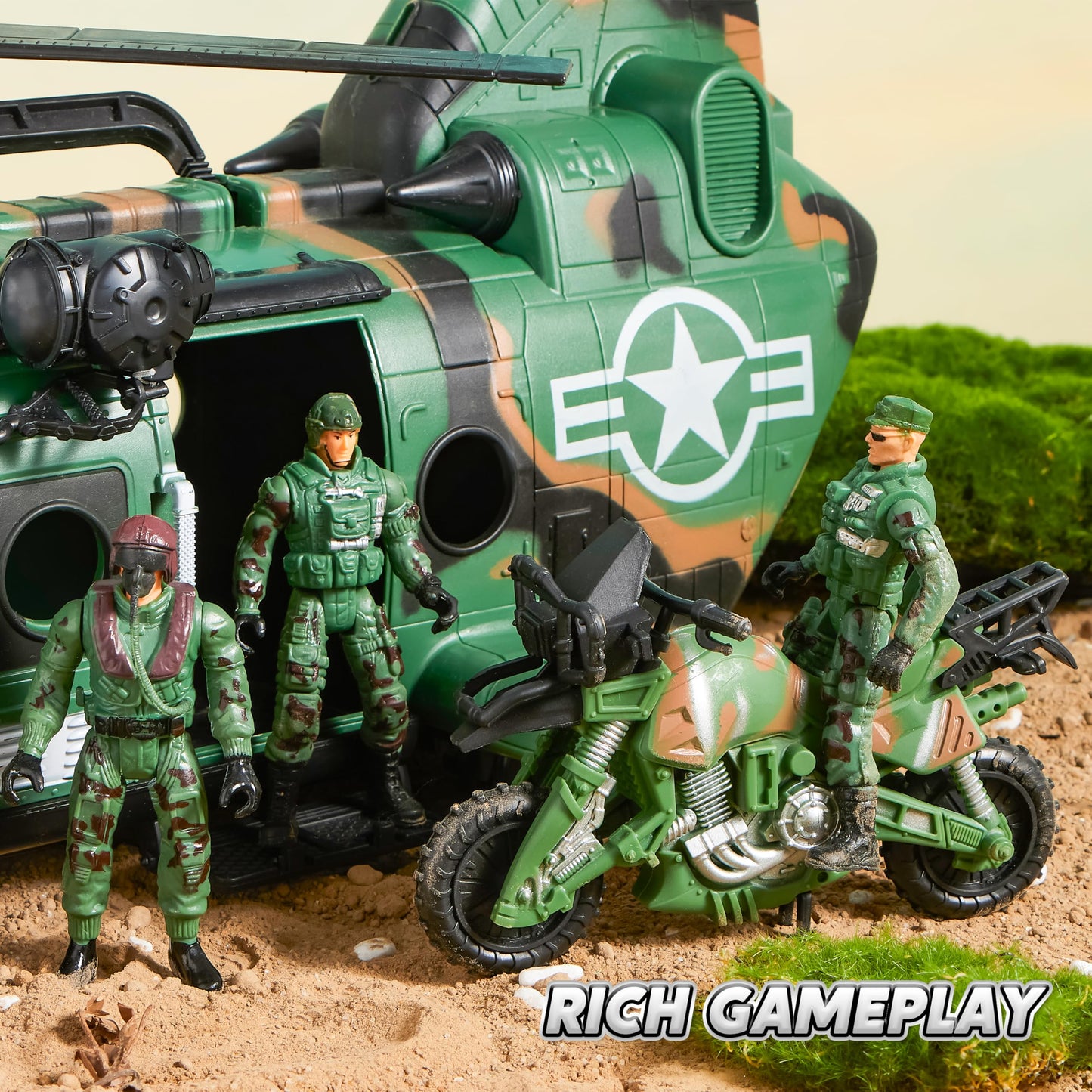 SYNCFUN 10-in-1 Army Toys Helicopter for Boys, Boys Military Toys with Light, Sound & Handle