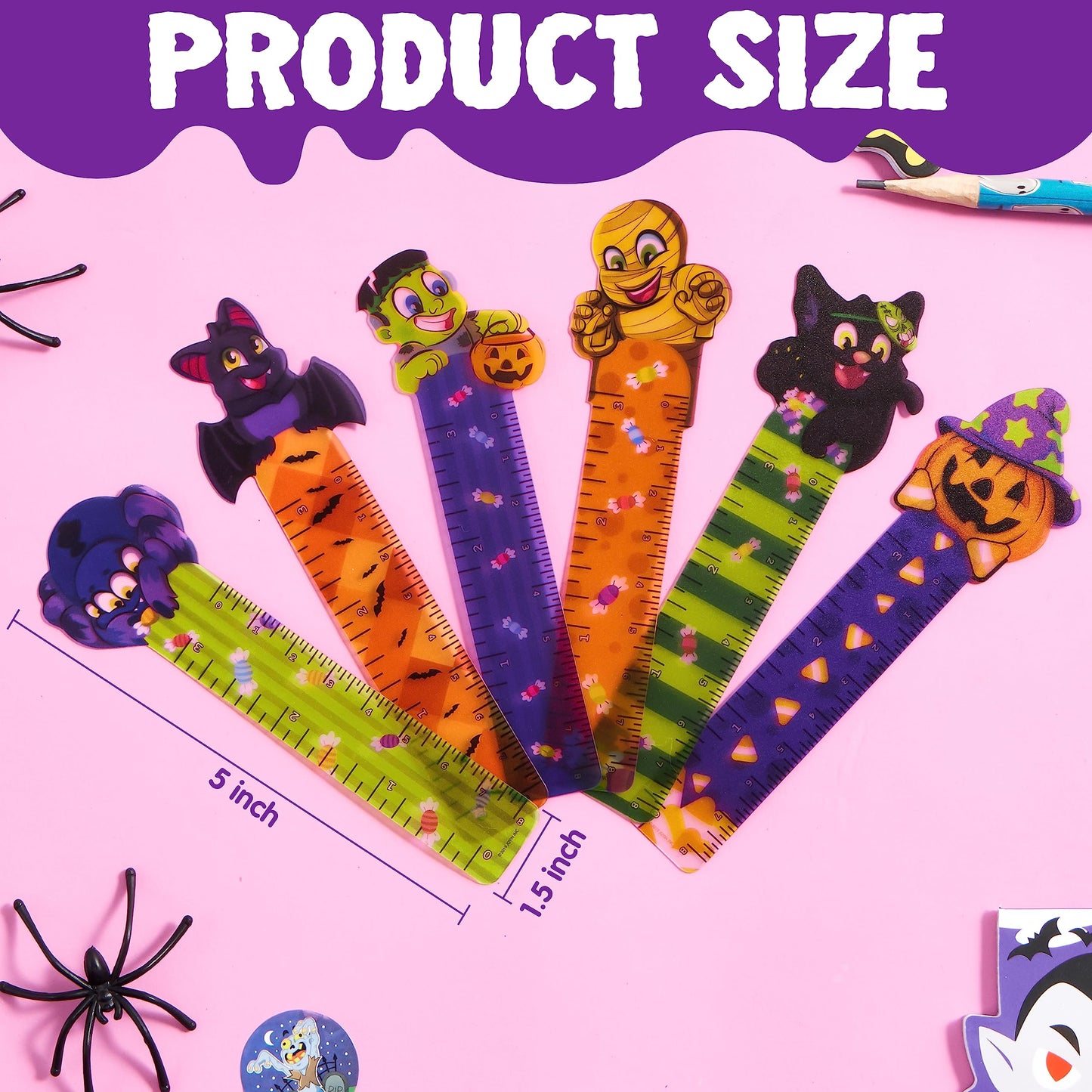 Joyfy 144 Pcs Halloween Bookmark Rulers Stationery Party Favors,Ruler Markers with Halloween Themed for Classroom Prizes and Trick or Treat Prizes,Halloween Goodies