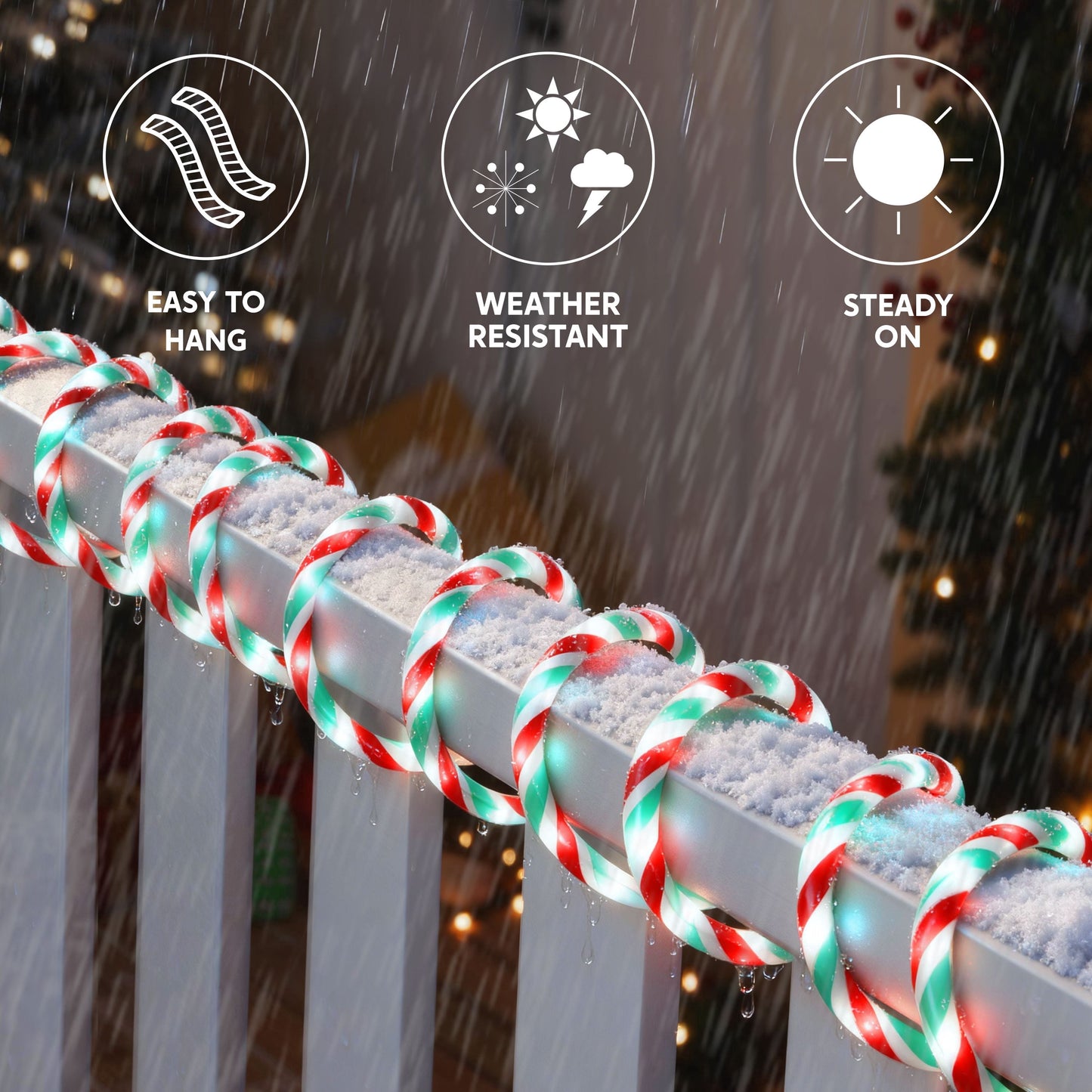 Joyfy 40FT 360 LED Candy Cane Rope Lights Christmas Outdoor Decoration Light,Red,Green and Cool White Christmas Lights Led Lights Light Up Candy Canes for Christmas Yard Holiday Decor