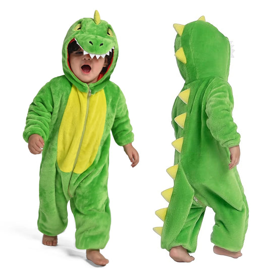 Joyfy Halloween Baby Dinosaur Costume, Green Onesie, Animal One-Piece Pajamas, Halloween Zipper Hooded Onesie