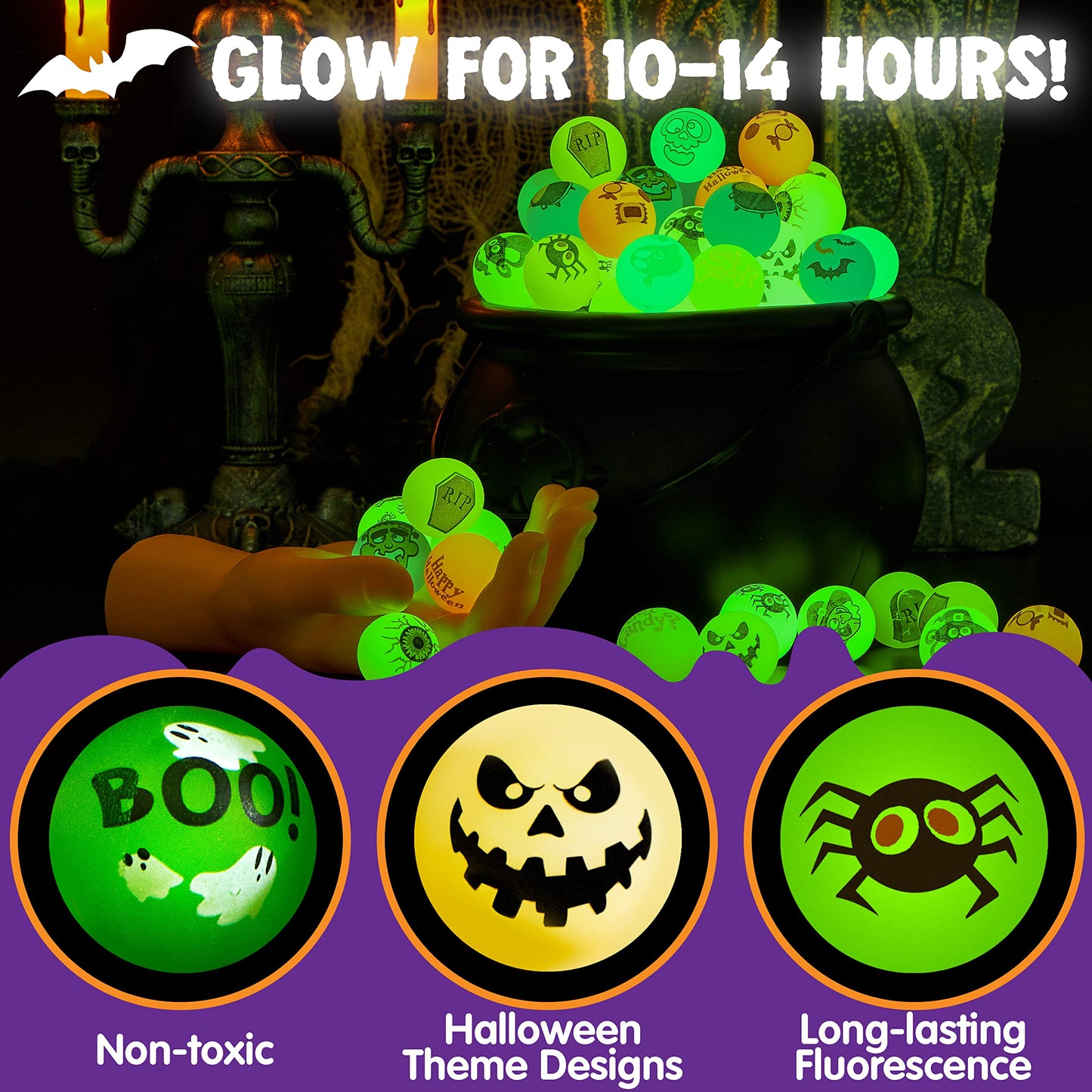 Joyfy 100 Pcs Halloween Bouncy Balls,20 Designs Glow in The Dark Bouncy Balls Halloween Toys for Kids,for Trick or Treaters,Halloween Goodies,Halloween Party Favors