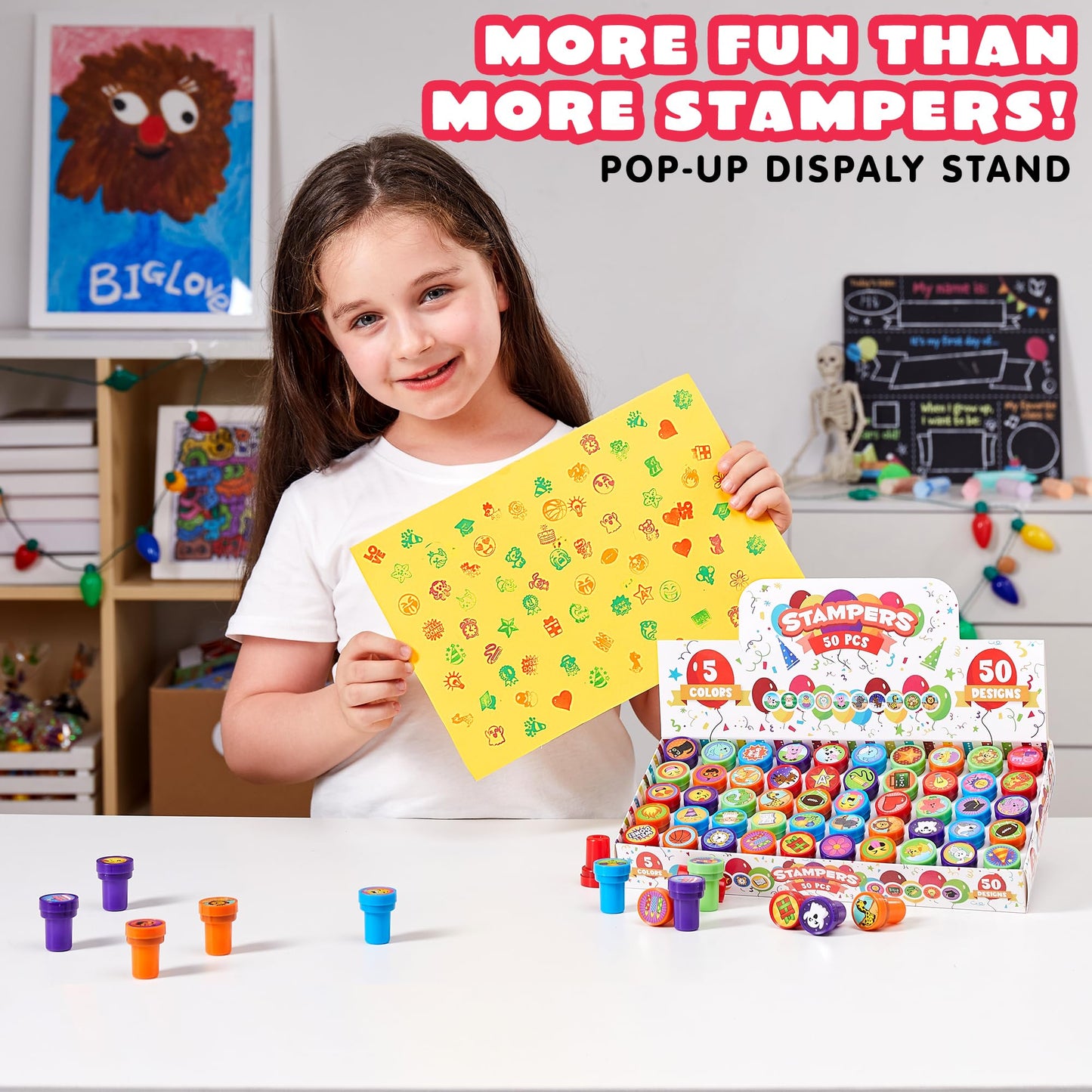 Joyfy 50 Pcs Assorted Stamps for Kids, Self-Ink Stamps with 50 Designs for Birthday Party Favor, Carnival Prizes, School Stampers, Goodie Bag, Halloween, Christmas