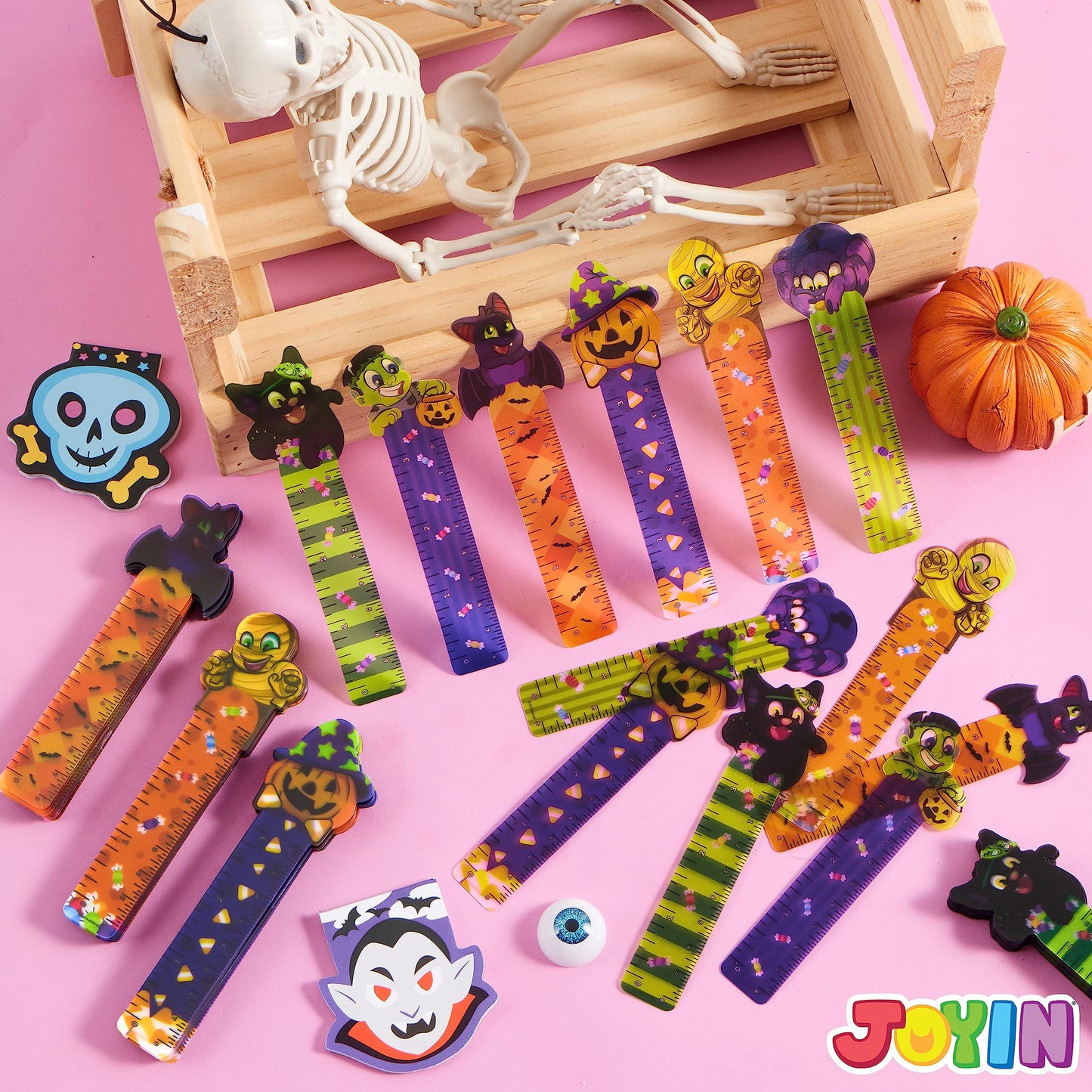 Joyfy 144 Pcs Halloween Bookmark Rulers Stationery Party Favors,Ruler Markers with Halloween Themed for Classroom Prizes and Trick or Treat Prizes,Halloween Goodies