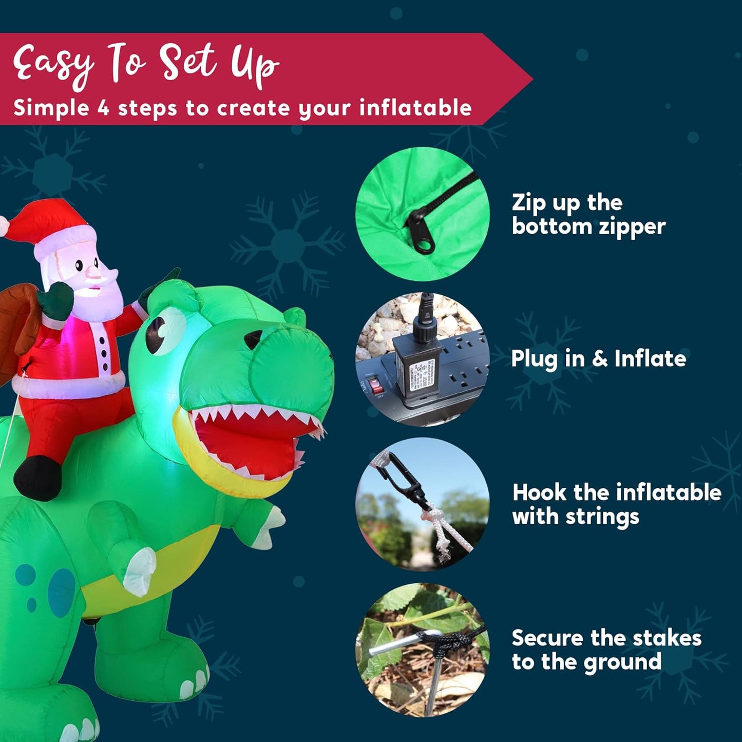 Joyfy 6 FT Christmas Inflatables Santa Dinosaur Outdoor Decorations,Dinosaur with Santa Christmas Blow Ups Yard Christmas with Built-in LEDs for Holiday Party Garden Lawn Decor