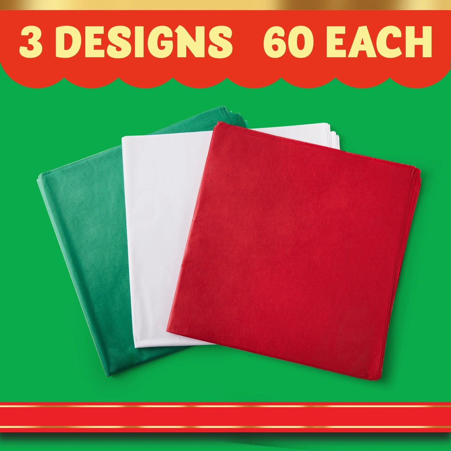 Joyfy 180 Sheets Christmas Tissue Paper Assorted Design (Red, Green & White) 20" x 20" Christmas Wrapping Tissue for Gift Bags DIY Crafts Party Decorations