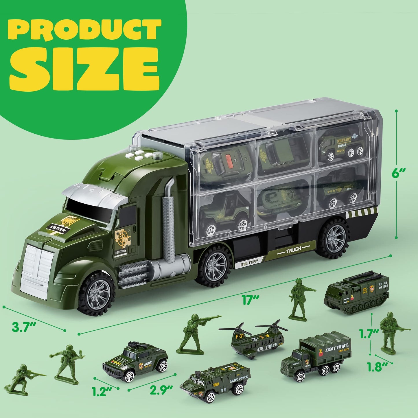 SYNCFUN 25 in 1 Die-cast Military Army Play Vehicle Set, Vehicles with Sounds and Lights in Carrier Truck, Push and Go Car Toy, Kids Birthday Gifts for 3 4 5 6 Years Old Boys