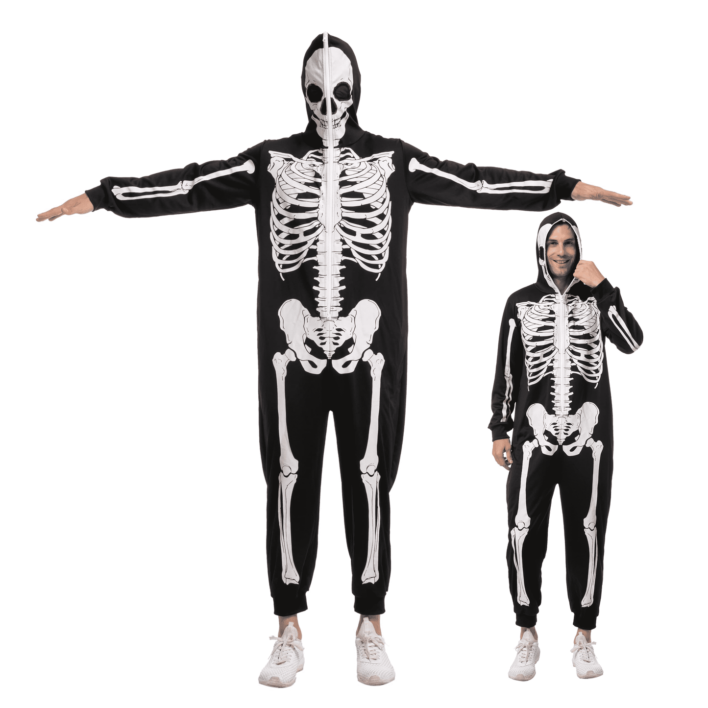 Joyfy Adult Mens Skeleton Costume, Plush Skeleton Pajamas Zipper jumpsuit for Halloween Theme Party