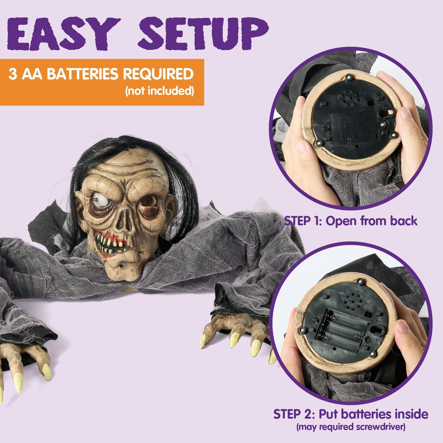 Joyfy Halloween Groundbreaker Animated Halloween Decorations Zombie with Decayed Face and Movable Arms,Outdoor Scary Halloween Yard Decorations,Haunted House Decorations