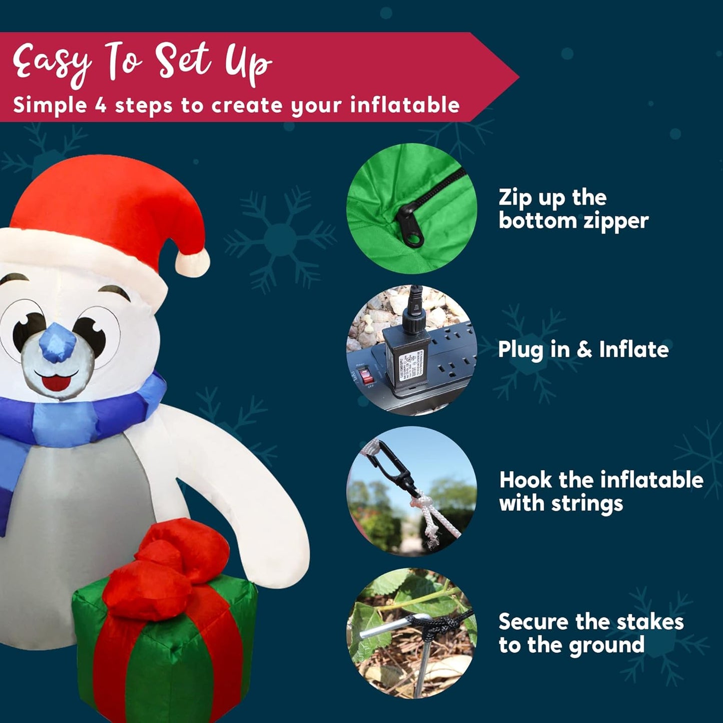 Joyfy 4 ft Christmas Inflatables Polar Bear,Polar Bear Christmas Blow Ups Outdoor Yard Decorations with Built-in LEDs for Holiday Party Garden Lawn Decor
