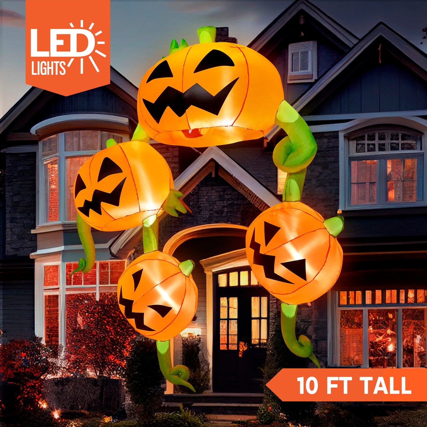 Syncfun 10 FT Halloween Inflatable Giant Pumpkins Hanging on The Roof Decoration with Built-in LEDs,Halloween Decorations Outdoor Blow Up Yard Lawn Decoration