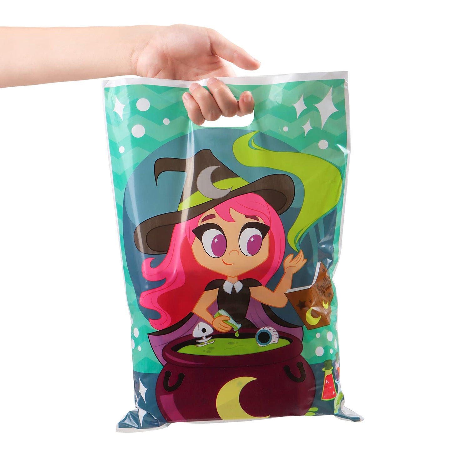 SYNCFUN 72 Pcs Halloween Treat Bags Goodie Bags Plastic Halloween Candy Bags Trick or Treat Creepy Designs Halloween Bags for Kids Trick or Treat,Classroom Goody Bags