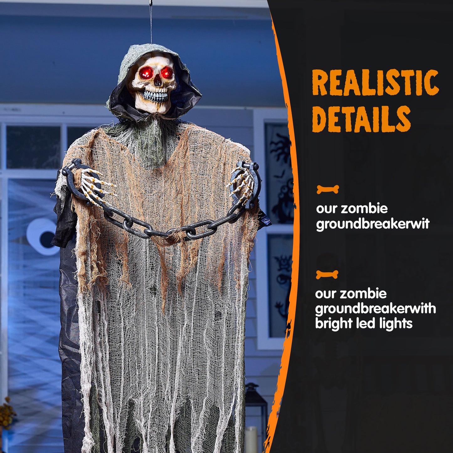 Syncfun 67 Inch Halloween Hanging Ghosts,Scary Lighted Eyes Animated Grim Reapers with Chain Decorations for Halloween Hanging Decorations Indoor Outdoor Yard Home Decorations