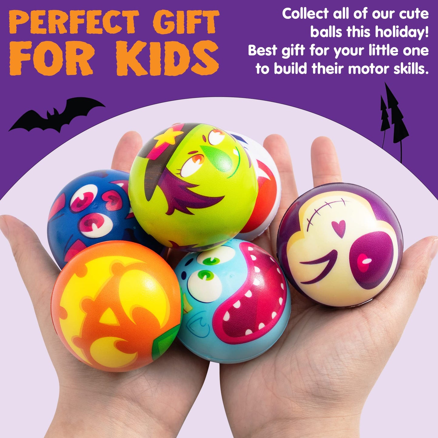 JOYIN 24 Pcs Halloween Stress Balls for Kids,Halloween Funny Stress Balls Fidget Toys Bulk,Halloween Squishy Toys,Halloween Party Favor