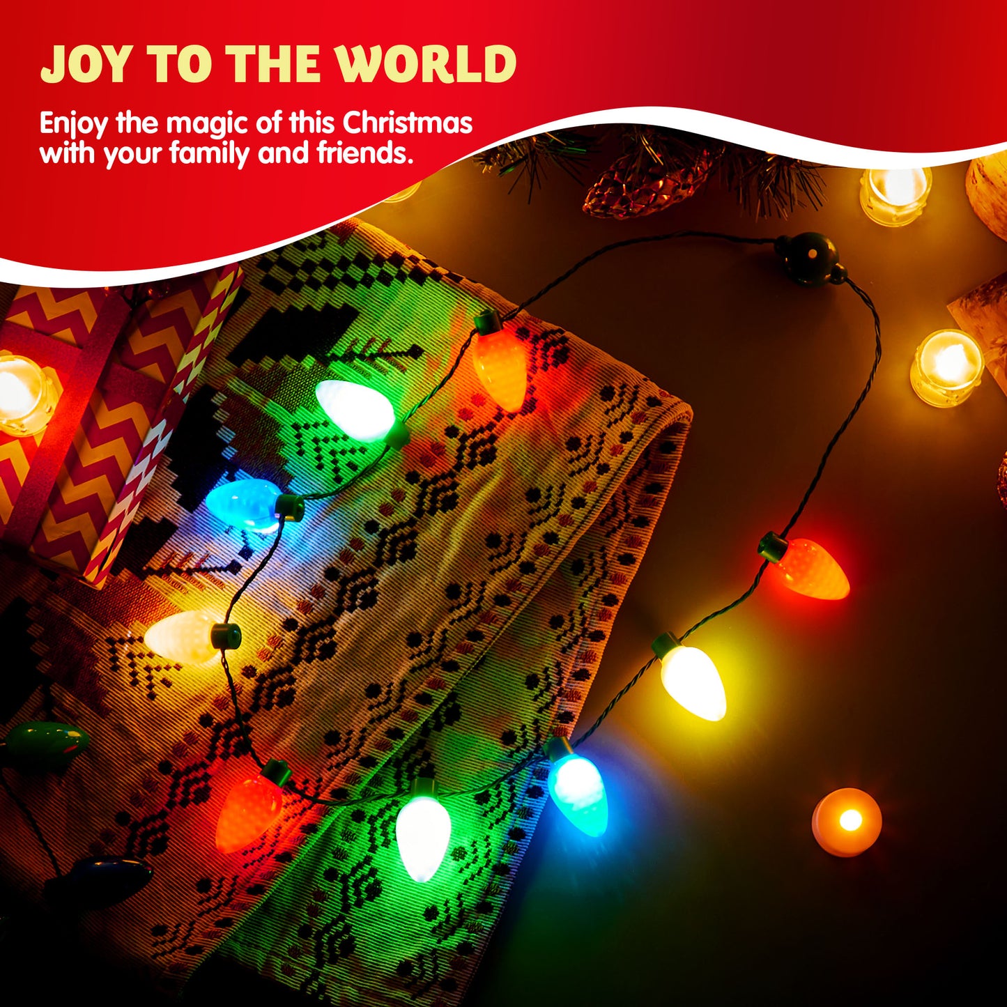 SYNCFUN 9 Pcs Christmas LED Light up Bulb Necklaces 9 Bulbs LED Necklaces Holiday Costume Accessories for Christmas Xmas Party Favor Party Supplies