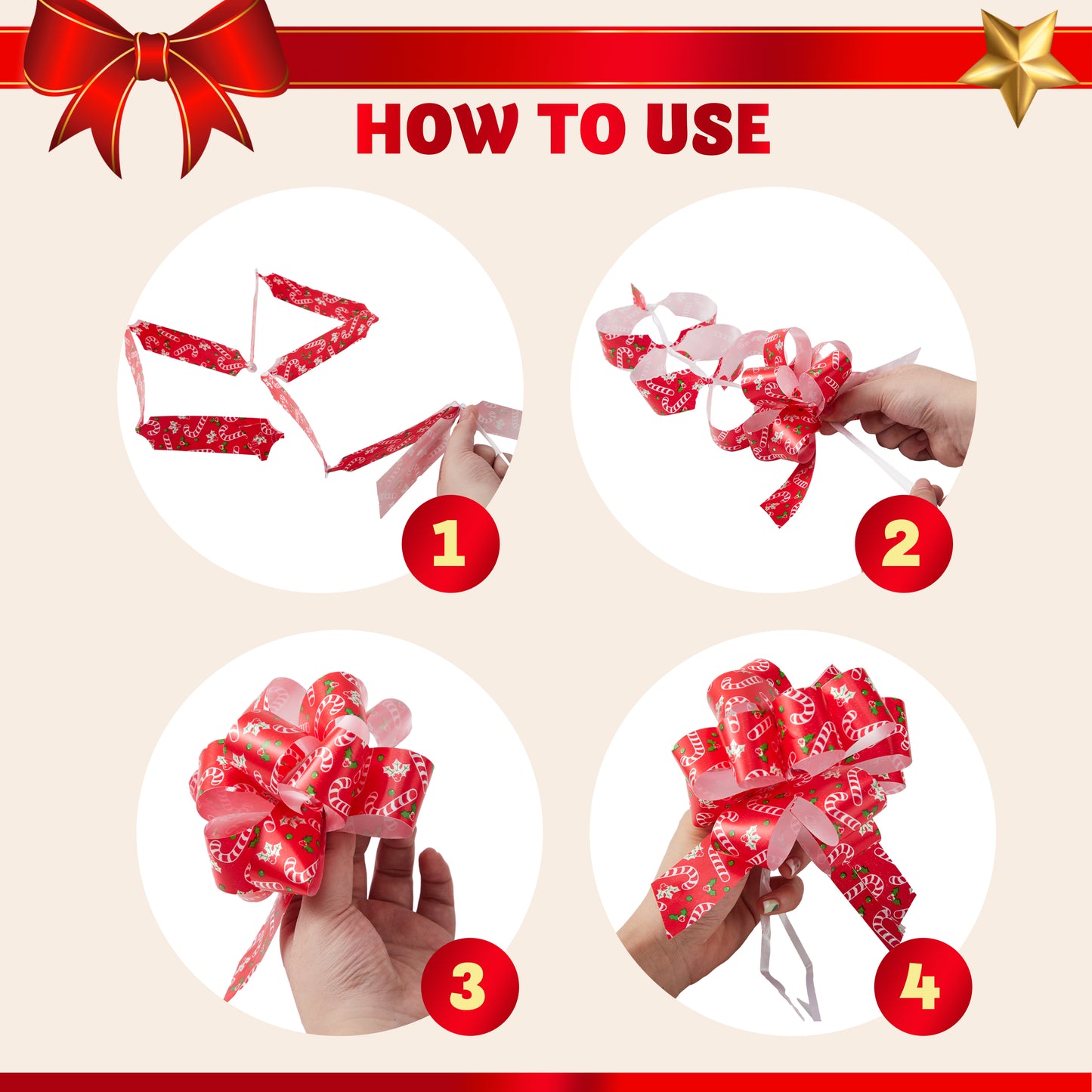 Joyfy 48 Pcs Christmas Pull Bows with Ribbon 4.7” Wide Gift Wrapping Accessory for Presents, Bows, Baskets, Wine Bottles Decoration, Gift Wrapping and Decoration Present