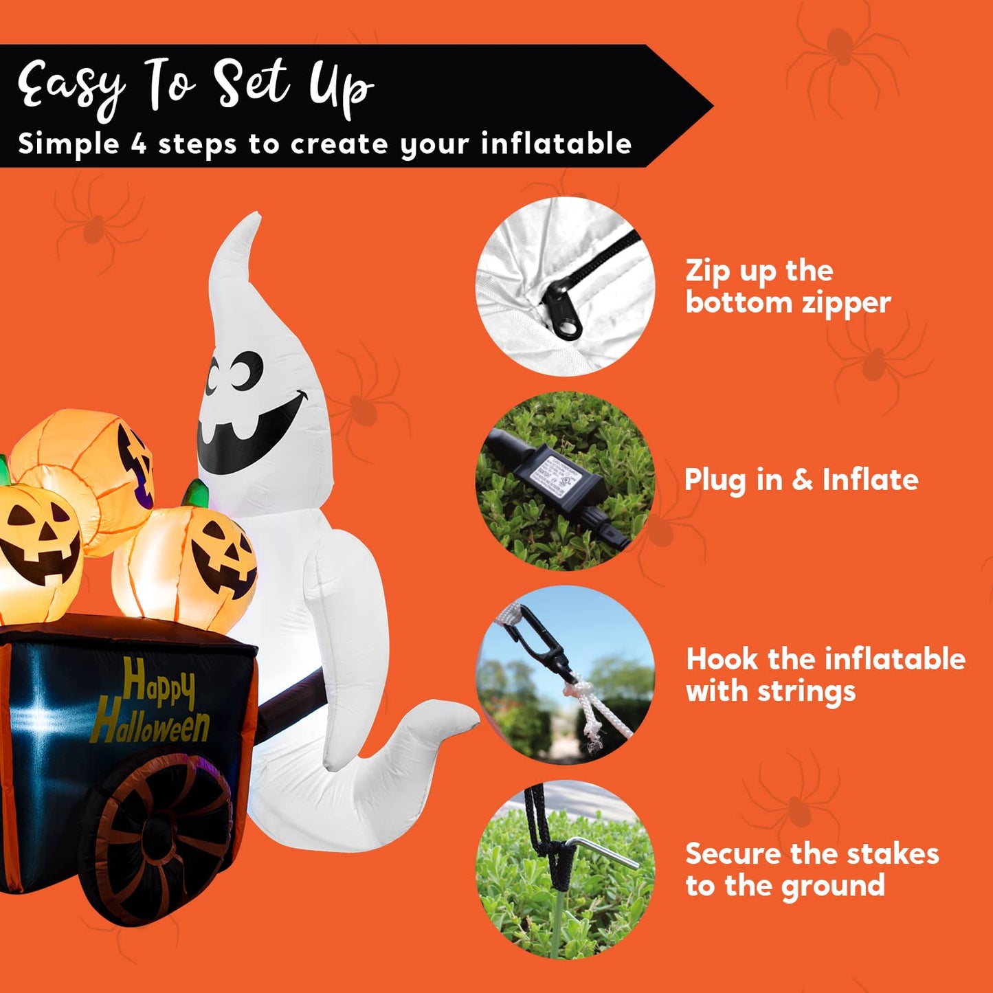 Syncfun 6 FT Halloween Inflatable Ghost Pushing Pumpkin Cart Decorations with Build-in LEDs,Outdoor Halloween Ghost Decorations Blow up Yard Decorations