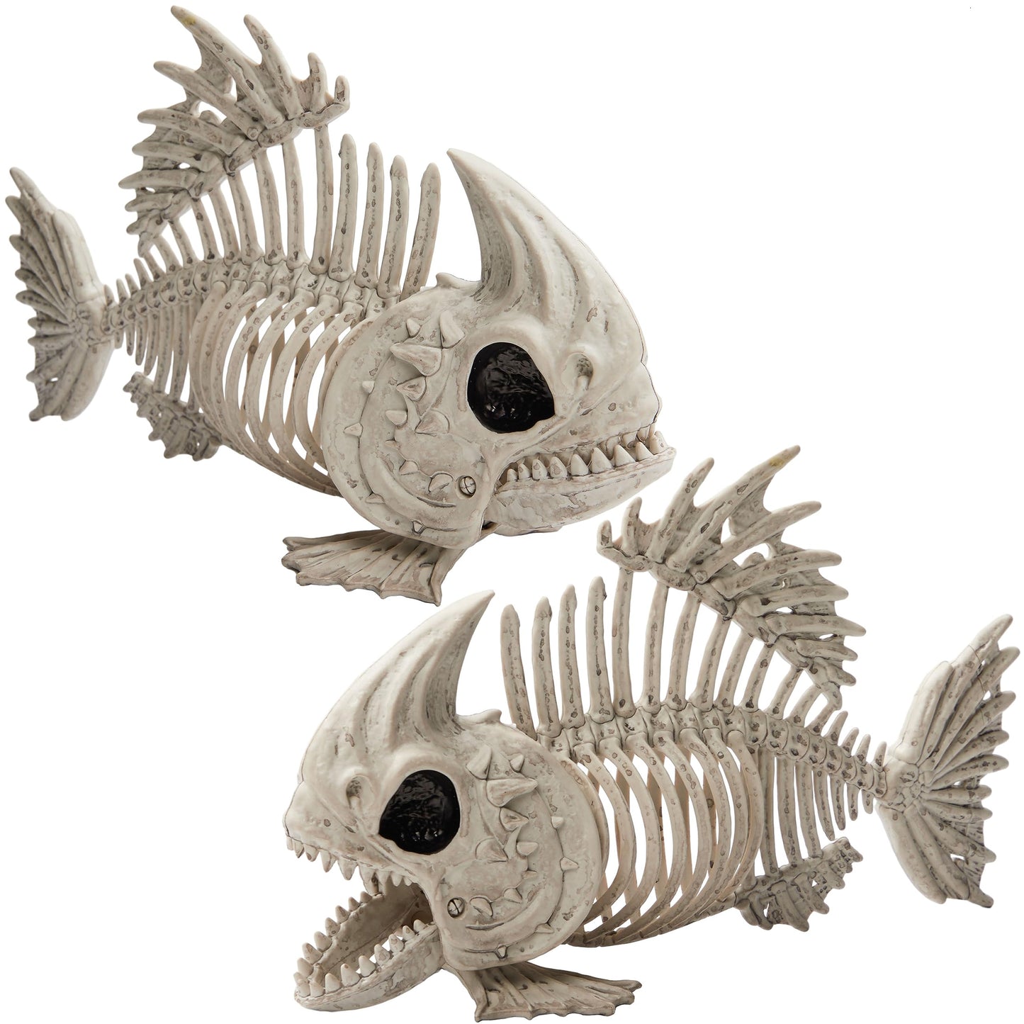 Joyfy 2 Pcs Fish Skeleton Halloween Decoration,9.5 Inch Posable Plastic Animals Halloween Skeleton for Indoor Outdoor Halloween Decorations,Haunted House Party Props