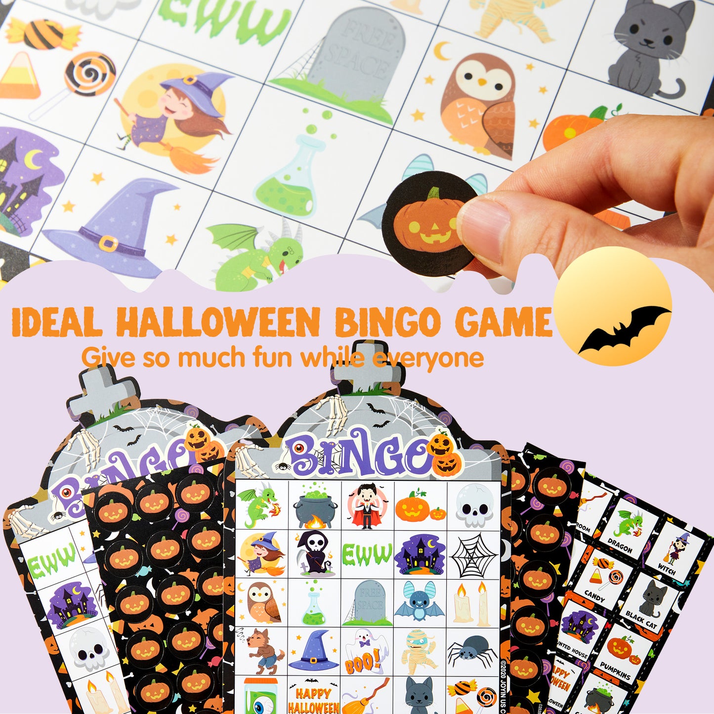 Joyfy 28 Players Halloween Bingo Game Cards for Kids,Halloween Bingo Fun Party Games Classroom Games Activities Party Supplies
