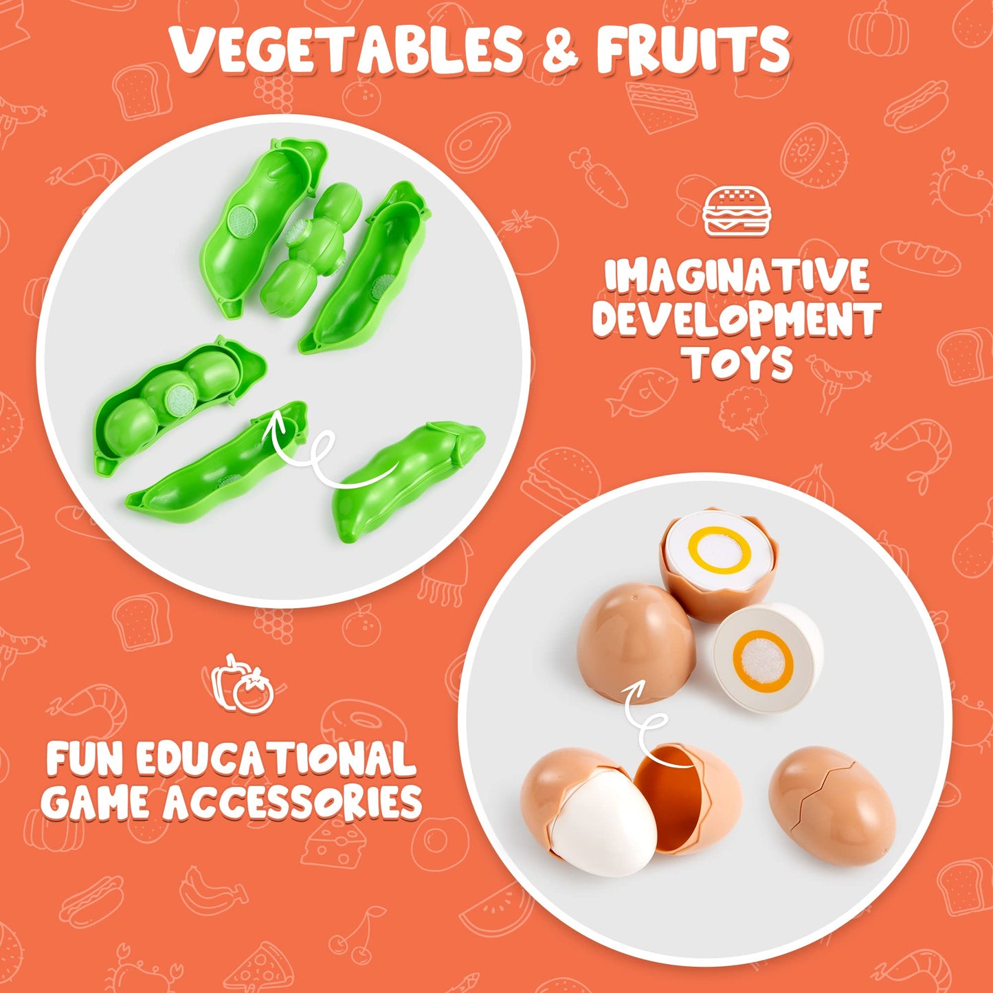 JOYIN 68 PCS Cutting Play Food Toy for Toddlers Kitchen, Fake Food for Kids Play Kitchen, Includes Plastic Fruit &Vegetables, Storage Basket, Mini Dishes and Knife, Pretend Play Toys, Toddler Gifts
