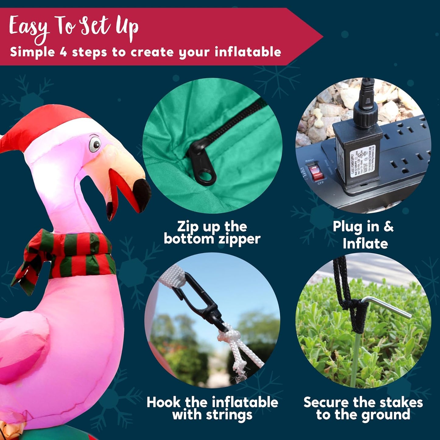 Syncfun 6 FT Christmas Inflatables Flamingo on Ornament Outdoor Decorations,Christmas Blow Ups Yard with Built-in LEDs for Holiday Party Garden Lawn Decor