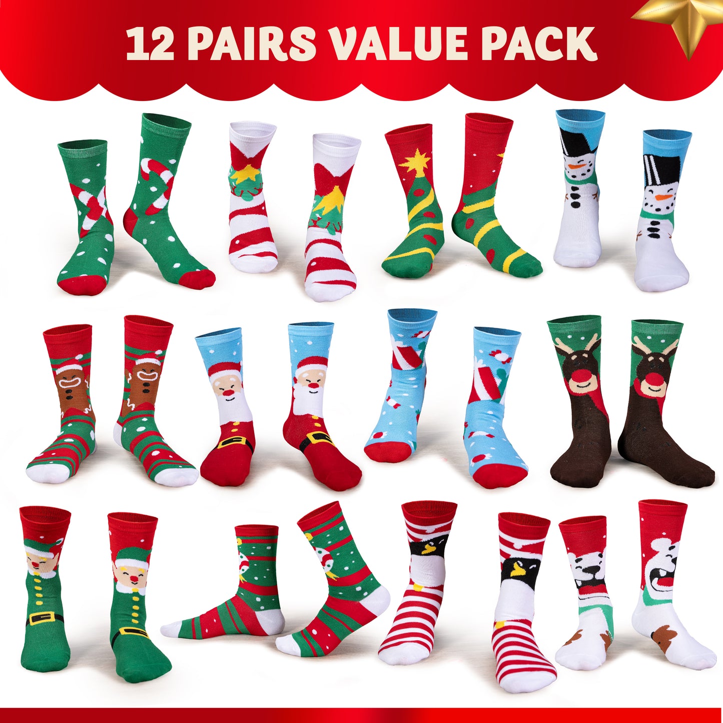 Joyfy 12 Pairs Christmas Socks Women, Plush Crazy Novelty Christmas Socks, Women's Holiday Christmas Socks, Christmas Gifts