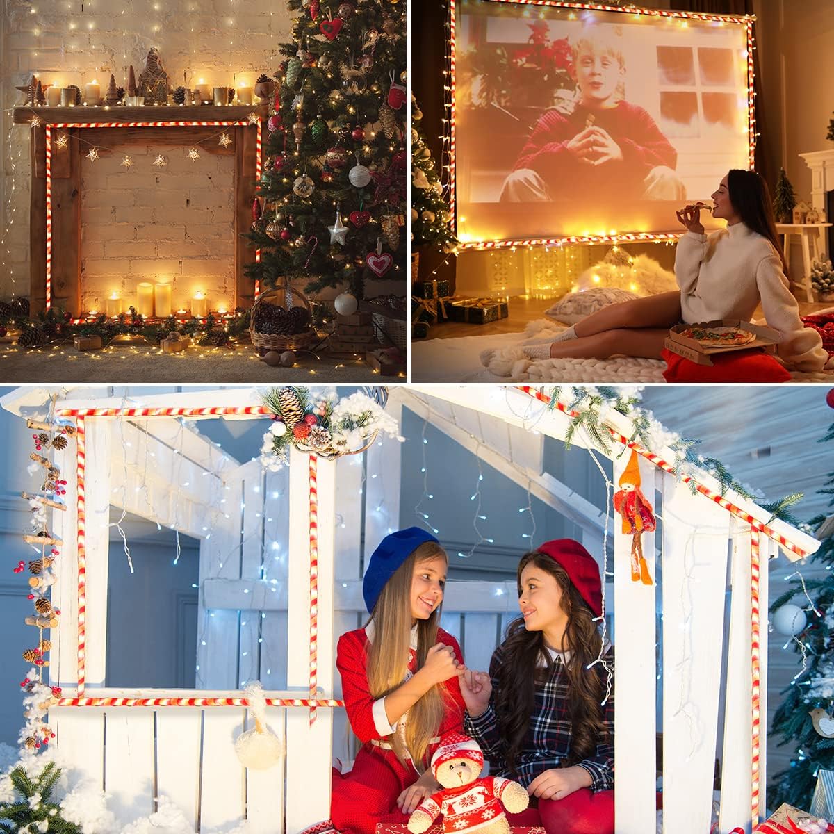 Joyfy 40FT 360 LED Candy Cane Rope Lights Christmas Outdoor Decoration Light,Red and White Christmas Lights Led Lights Light Up Candy Canes for Christmas Yard Holiday Decor