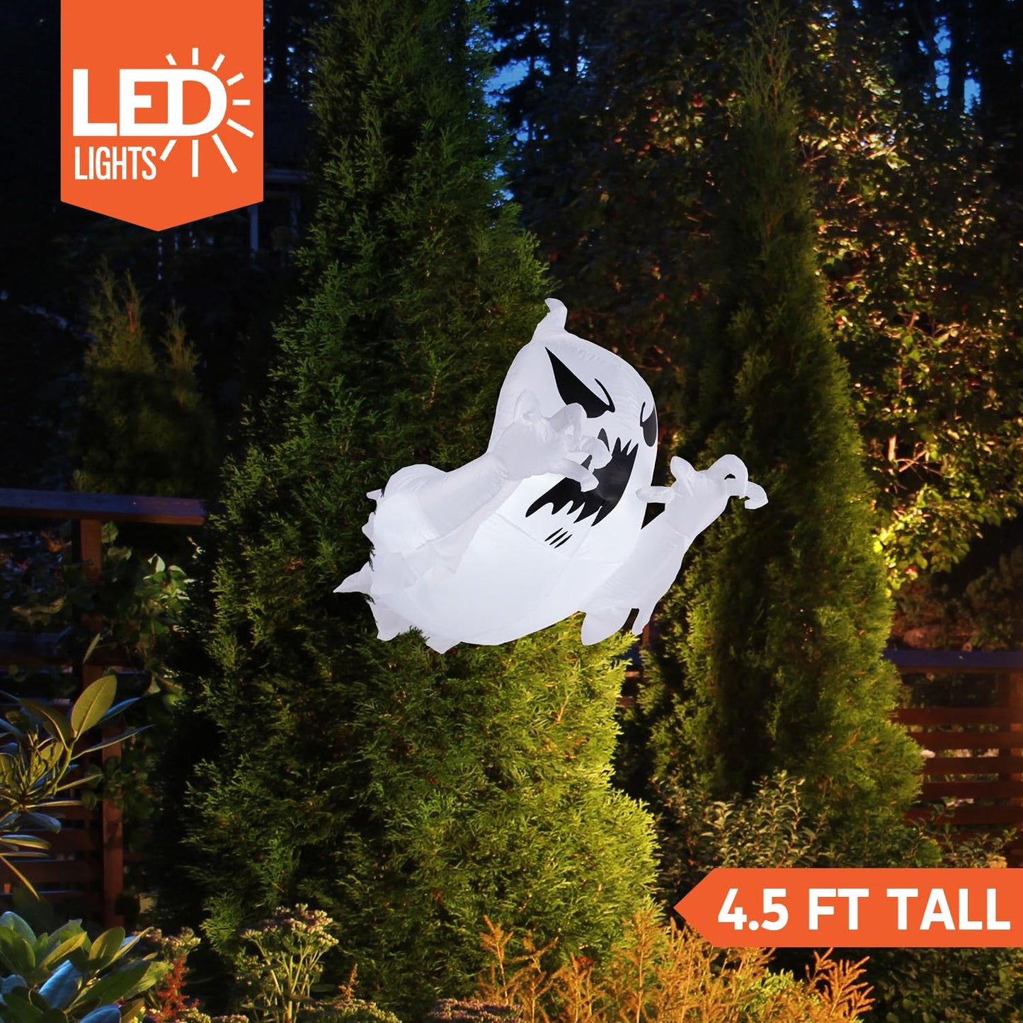 Syncfun 4.5 FT Halloween Inflatable Decorations Outdoor Scary Flying Ghost Broke Out from Window with Built-in LED Blow Up Inflatable for Window Decoration Yard Garden Lawn Decor