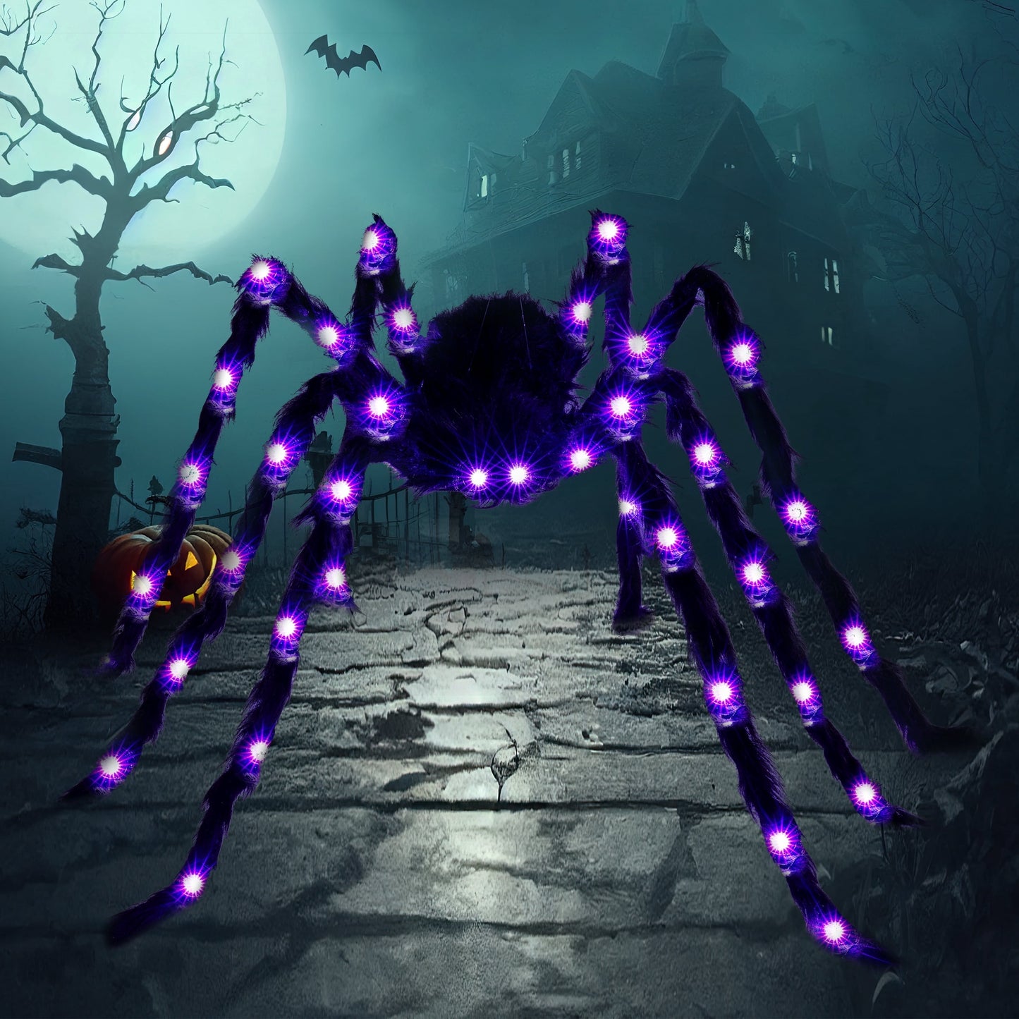 Joyfy 5 ft Light Up Giant Spider Halloween Decorations Outdoor,Scary Spider Halloween Outdoor Party Decorations Props Halloween Yard Decorations,Black