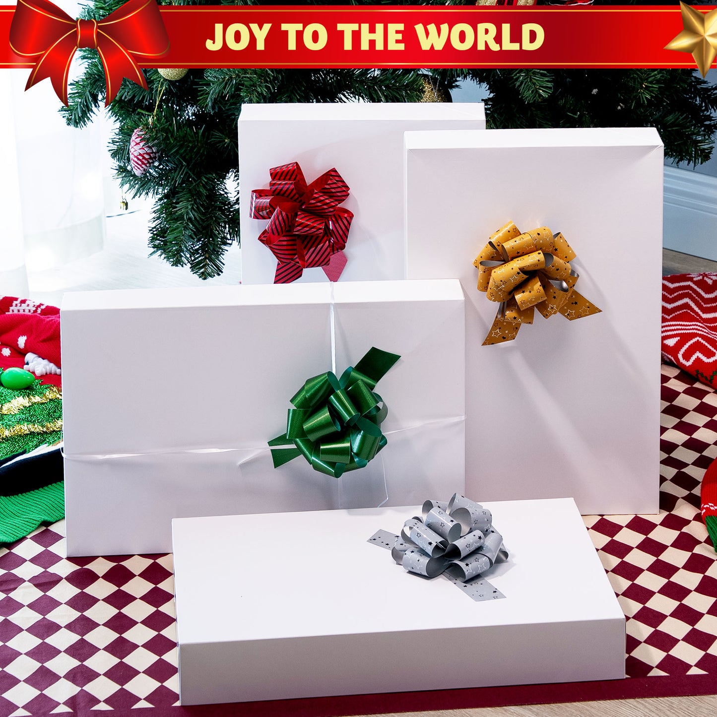 Joyfy 12 Pcs White Gift Boxes with Lids for Sweaters, Robes for Christmas, Holiday, Xmas, Father's Day, Birthdays Gift Wrapping, School Classrooms Party Favors Supplies