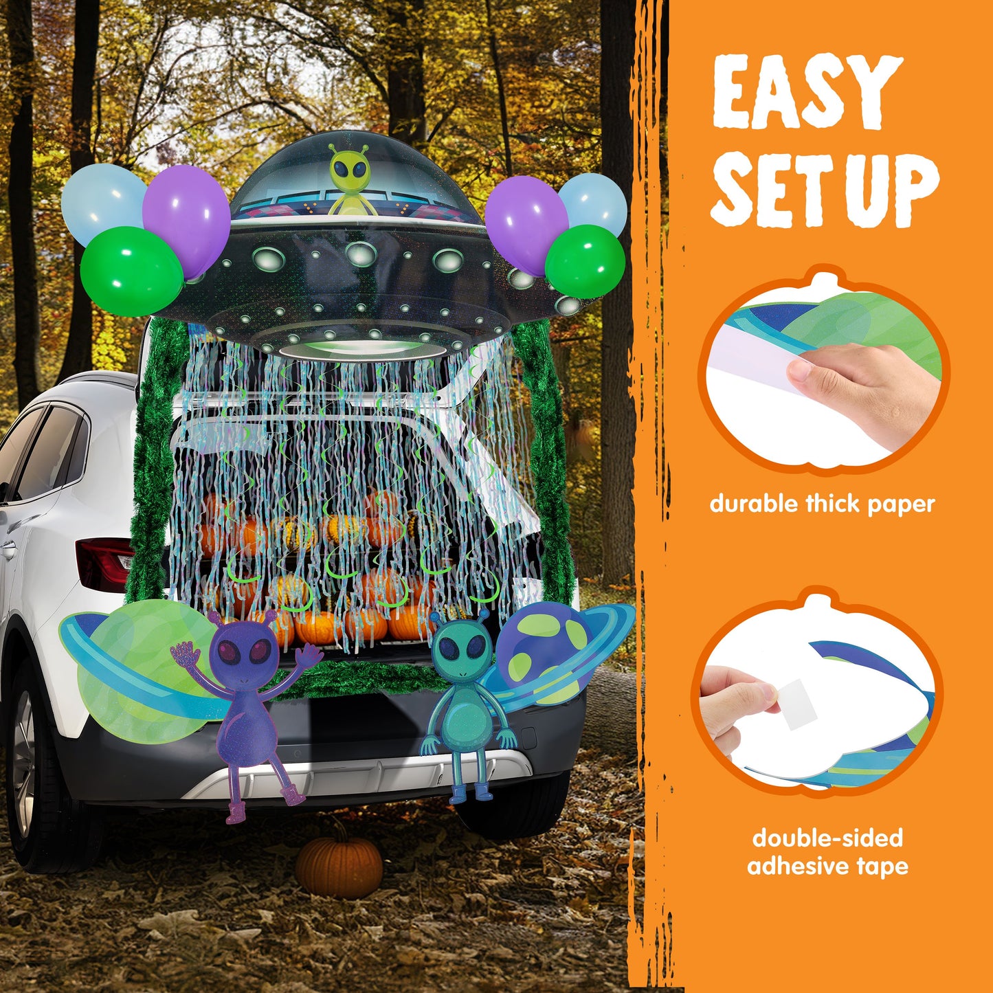 Joyfy Halloween Trunk or Treat Car Decorations Kit,Halloween Car Decorations Car Archway with UFO Aliens Theme,Trunk or Treat Decorations for Suv,Halloween Outdoor Garage Door Party Decor