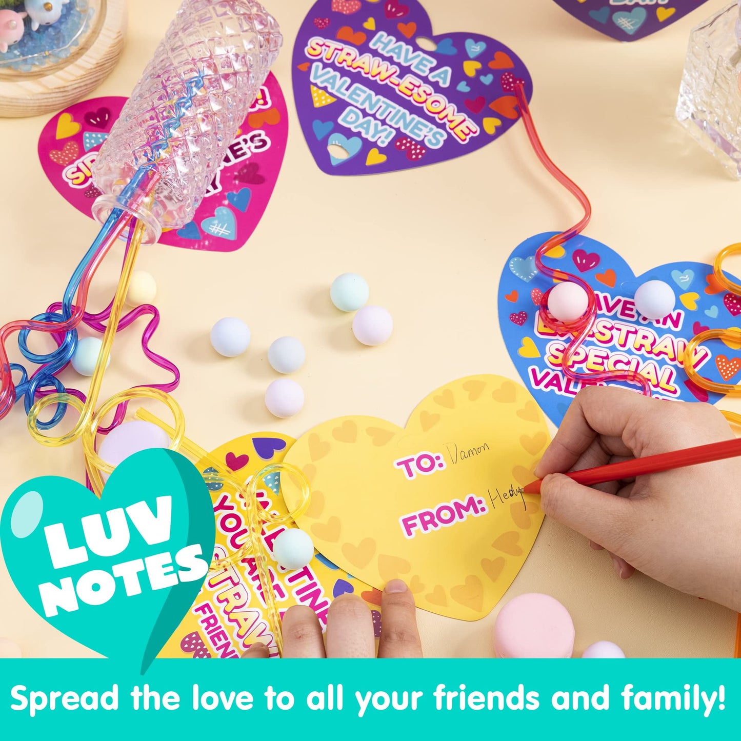 28 Packs Valentines Day Cards with Gift Colorful Crazy Loop Reusable Drinking Straws for Kids Valentine Party Favors Toy