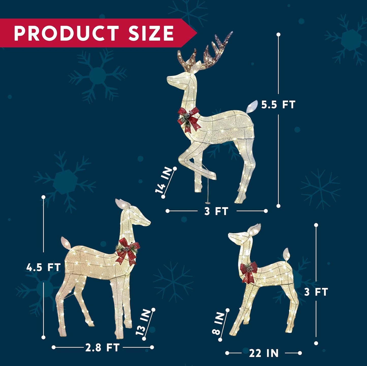 SYNCFUN 3 Pack Reindeer Christmas Outdoor Yard Light Decorations,360 LED Lights Deer Family for Christmas Outside Lawn Decor,Warm White