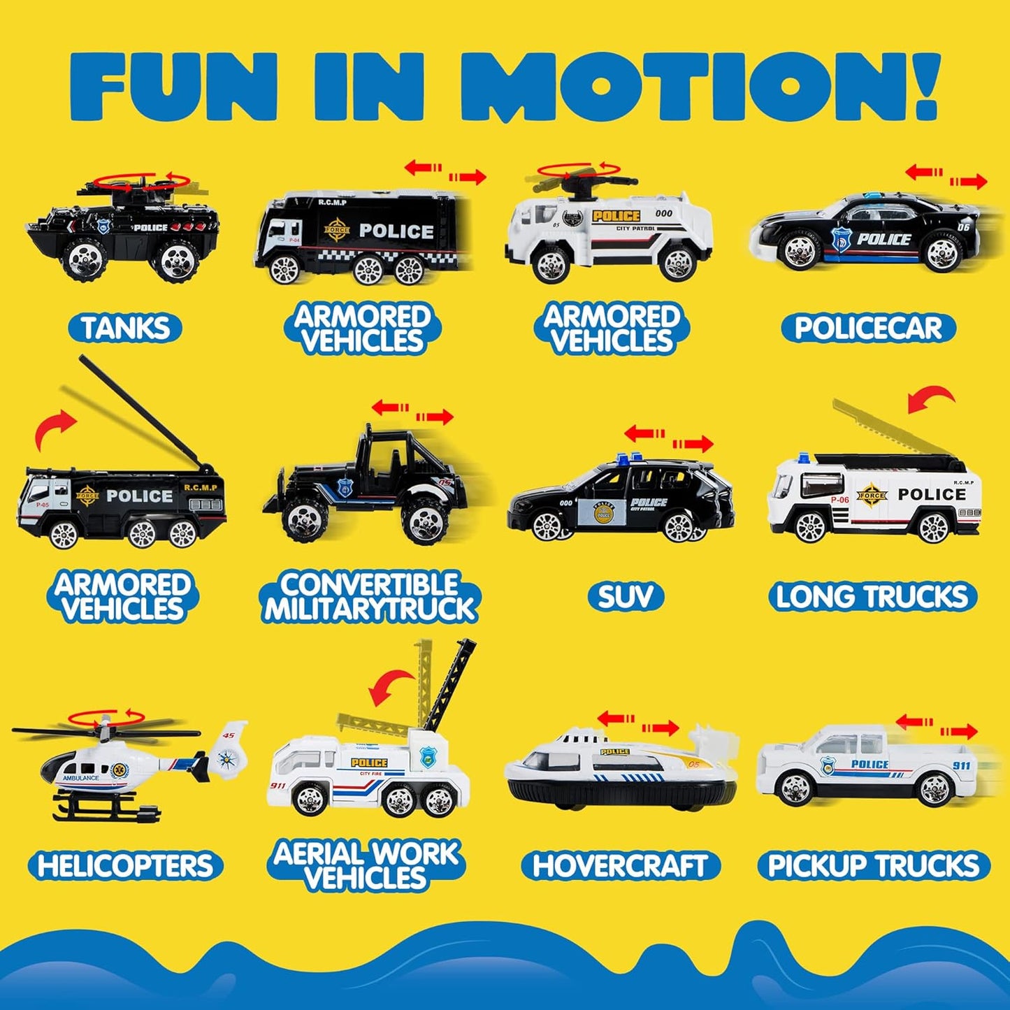 Syncfun 25 in 1 Die-cast Police Rescue Truck Car Toy Set with Sounds and Lights, Mini Police Vehicles in Carrier Truck, Play Police Patrol Rescue Vehicle Toy, Birthday Gifts for Over 3 Years Old Boys