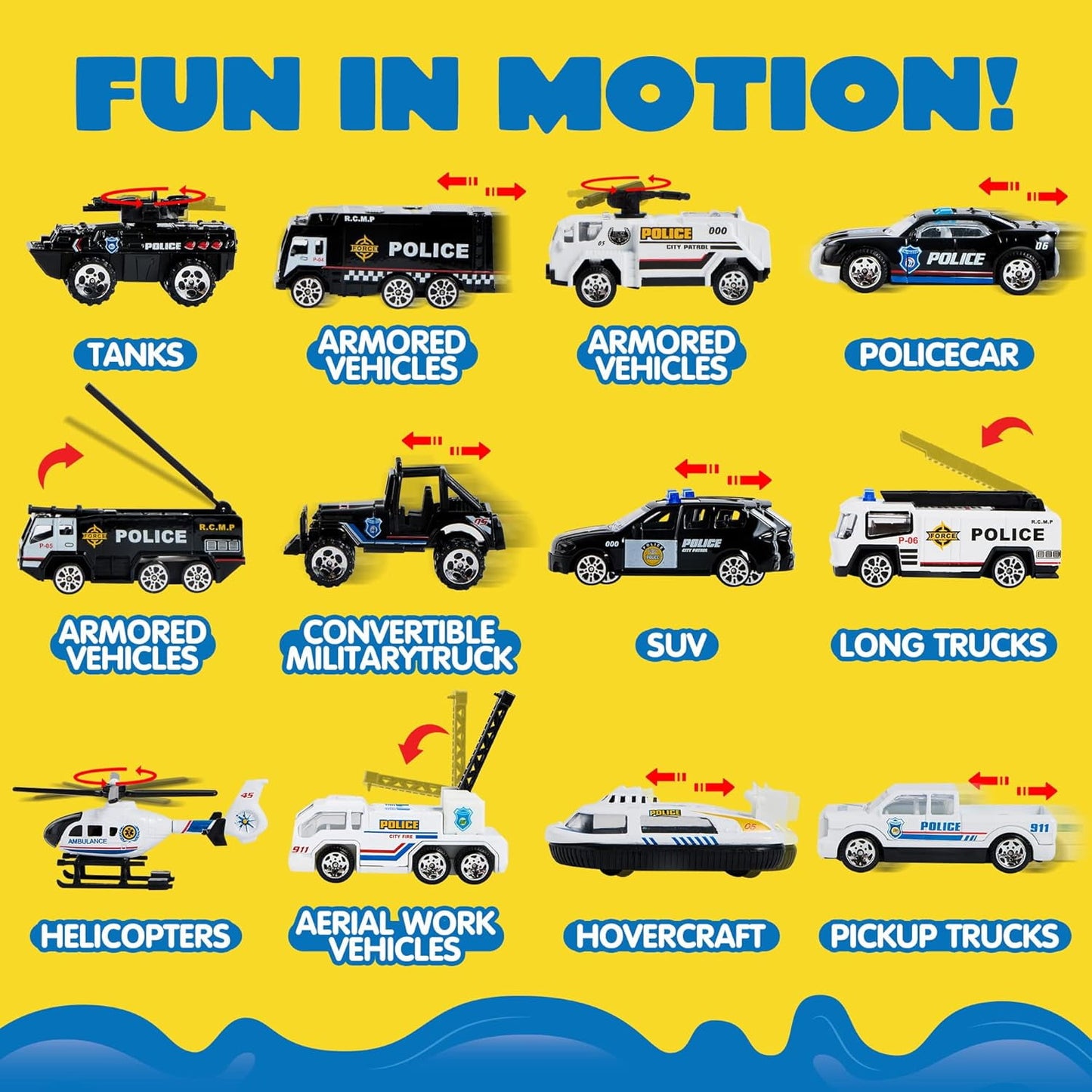 Joyfy 25 in 1 Die-cast Police Rescue Truck Car Toy Set with Sounds and Lights, Mini Police Vehicles in Carrier Truck, Play Police Patrol Rescue Vehicle Toy, Birthday Gifts for Over 3 Years Old Boys
