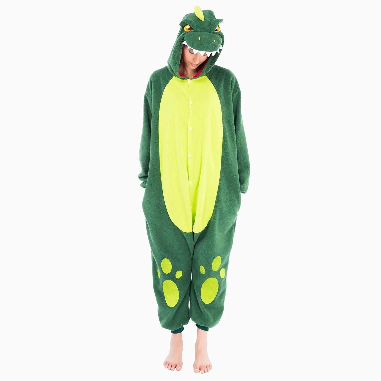 Spooktacular Creations Dinosaur Pajamas Plush for Adult, Halloween Costume for Dress Up Cosplay, Unisex Dinosaur Suit Cute Green-XL