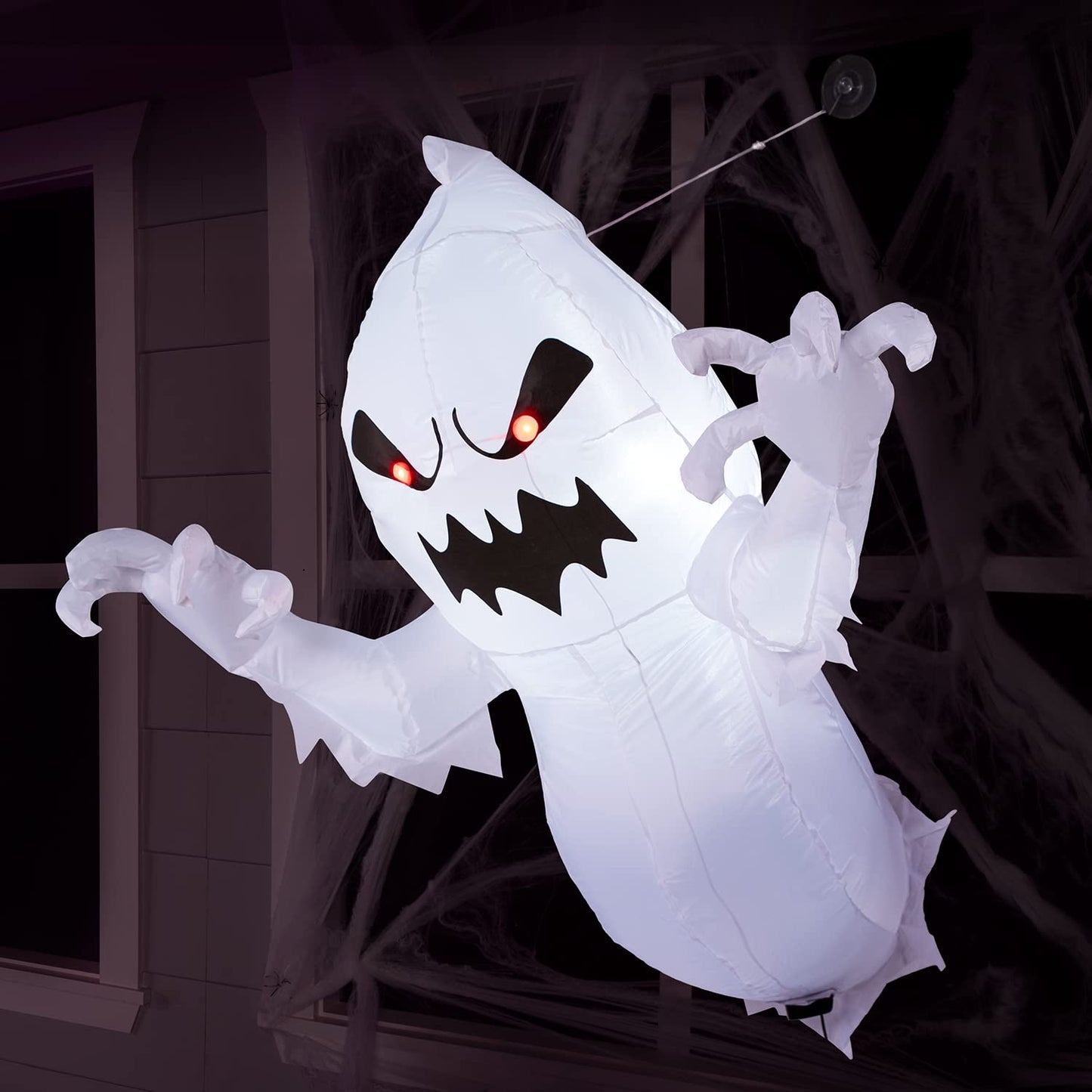 SYNCFUN 4.5 FT Halloween Inflatable Outdoor Scary Flying Ghost Broke Out from Window with Built-in LED Blow Up Inflatable for Window Decoration Yard Garden Lawn Decor