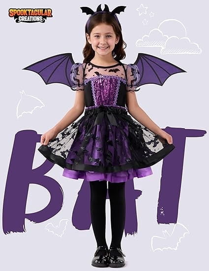 Joyfy Purple Bat Tutu Costume for Girls, Toddler Bat Outfit with Wings Headband for Halloween and Carnival Dress Up