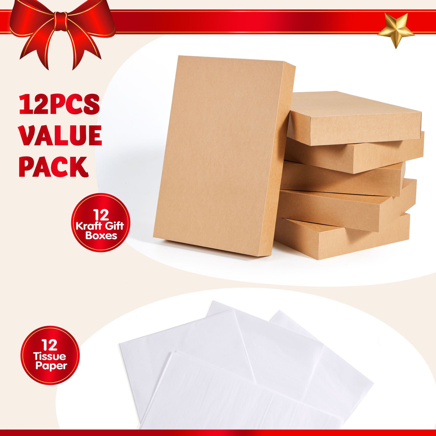 SYNCFUN 12 Pcs Brown Large Gift Boxes Cardboard Shirt Boxes with Lids for Sweaters, Robes for Christmas, Holiday, Xmas, Father's Day, Birthdays Gift Wrapping, School Classrooms Party Favors Supplies